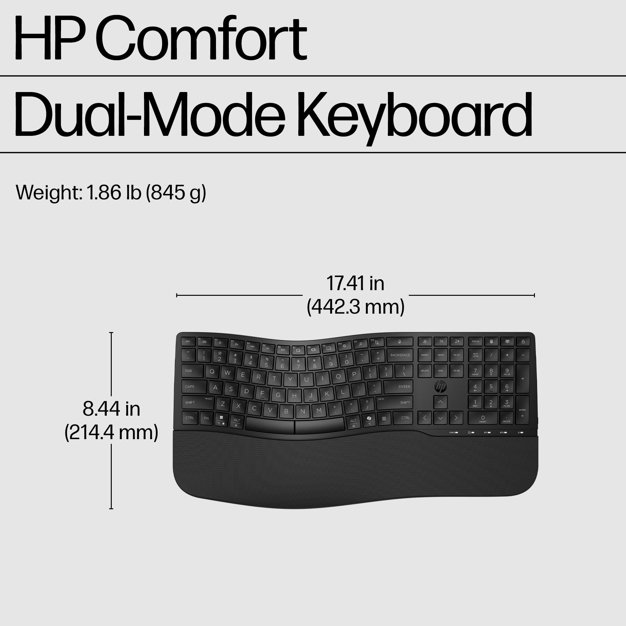 HP 680 Comfort Dual-Mode Keyboard, Microsoft Copilot, Adjustable, HP Unifying Dongle, 2.4G Bluetooth, Black, 8T6L8AA