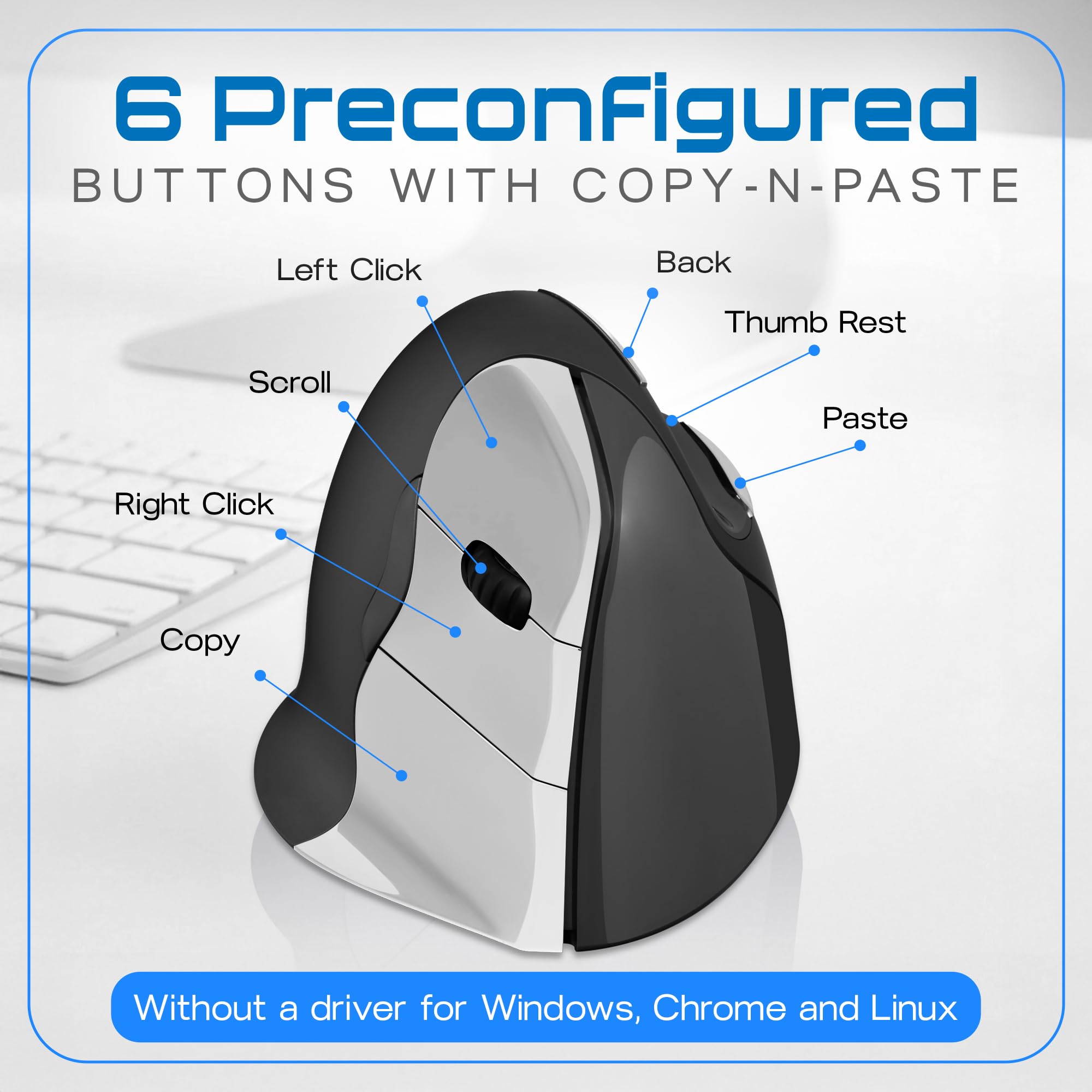 Evoluent – Inventor of The Vertical Mouse – VMC Vertical Ergonomic Mouse Wireless USB/Bluetooth Ergo Design for Right Hand M-L, Sculpted Comfort, 4 Speeds, Copy & Paste Buttons