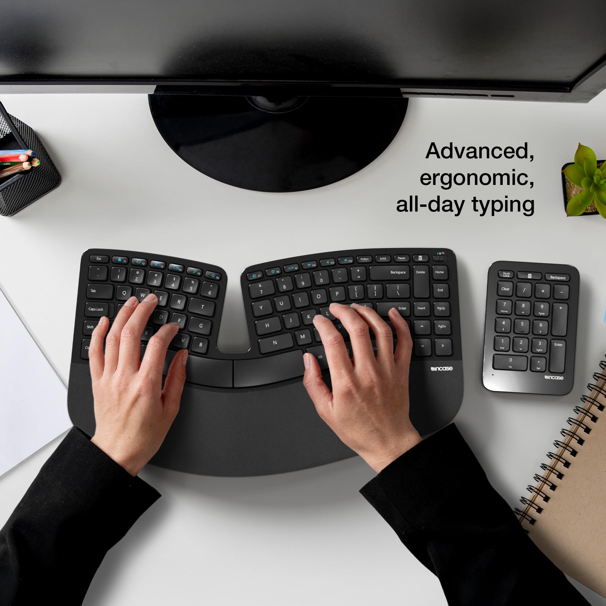 Incase Sculpt Ergonomic Keyboard – Designed by Microsoft – Split Keyset Design, Palm Rest, Contoured Layout, One-Touch Windows Button, AES 128-Bit Encryption, Includes Separate Number Pad – Black