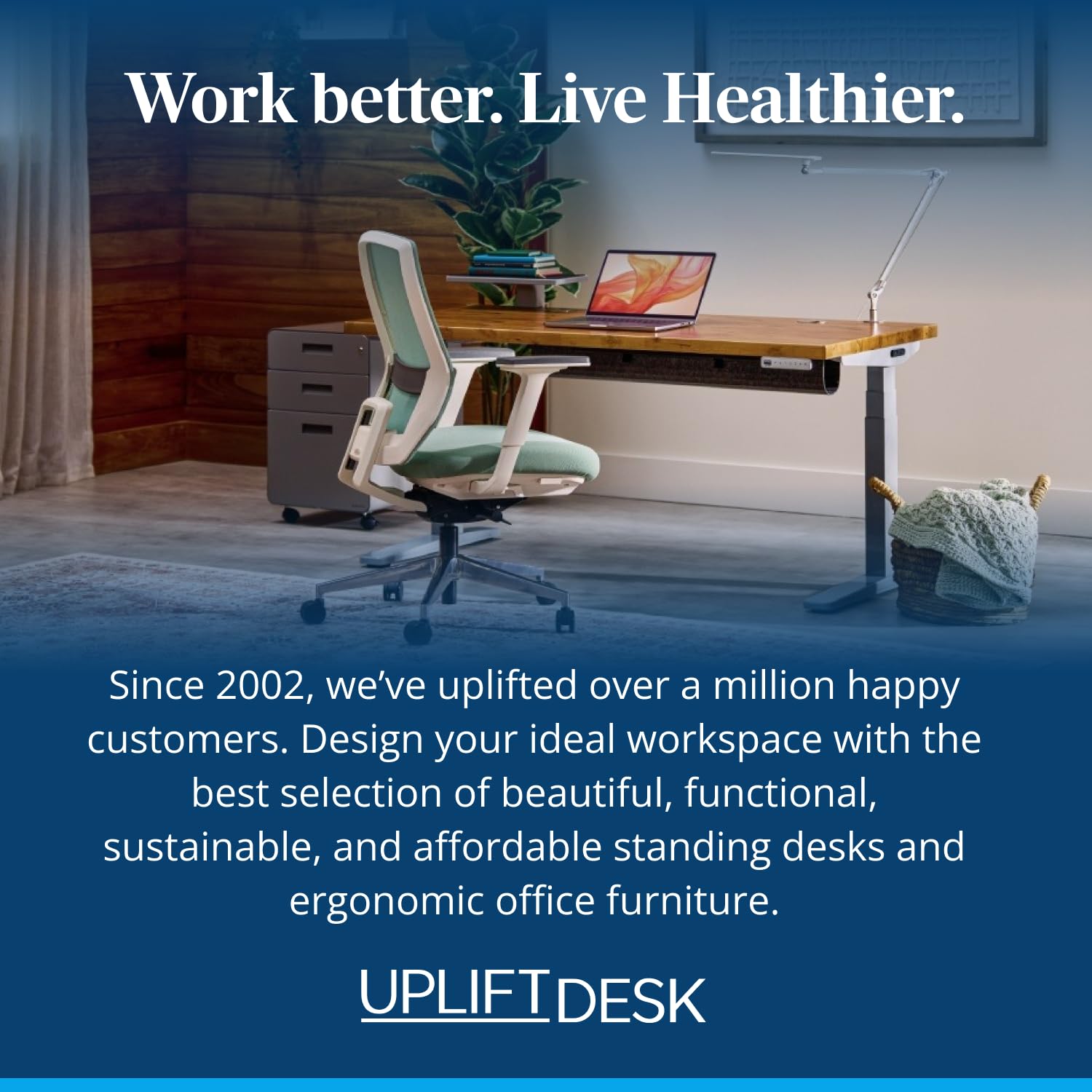 UPLIFTDESK V3 2-Leg Black Laminate Wood Standing Desk – Adjustable Height, Advanced 1-Touch Memory Keypad, Under Desk Cable Management, Wire Grommets & Rocker Board (Black C-Frame, 60 x 30 inch)