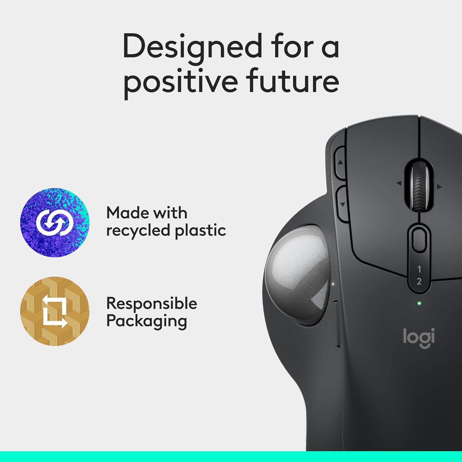 Logitech MX Ergo S Advanced Wireless Trackball Mouse, USB-C Rechargeable Wireless Ergonomic Mouse with Bluetooth and Encrypted Dongle, 6 Programmable Buttons, for PC/Mac