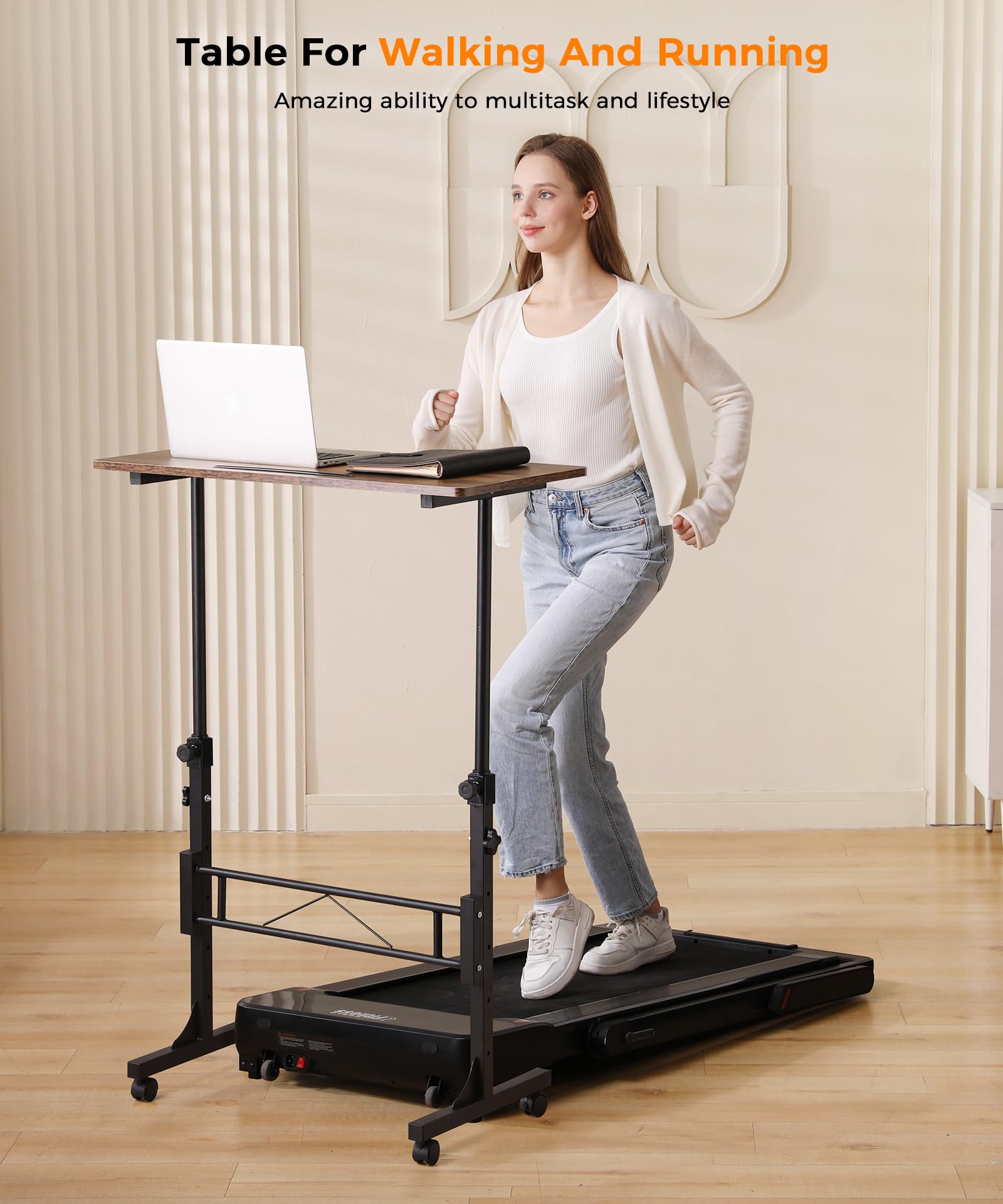 Standing Desk Adjustable Height, Mobile Stand Up Desks with Wheels Small Computer Desks Rolling Desk, Portable Laptop Desks Rustic Standing Table Sit Stand Home Office Desks 16"x31.5" Height 27"-43.5"