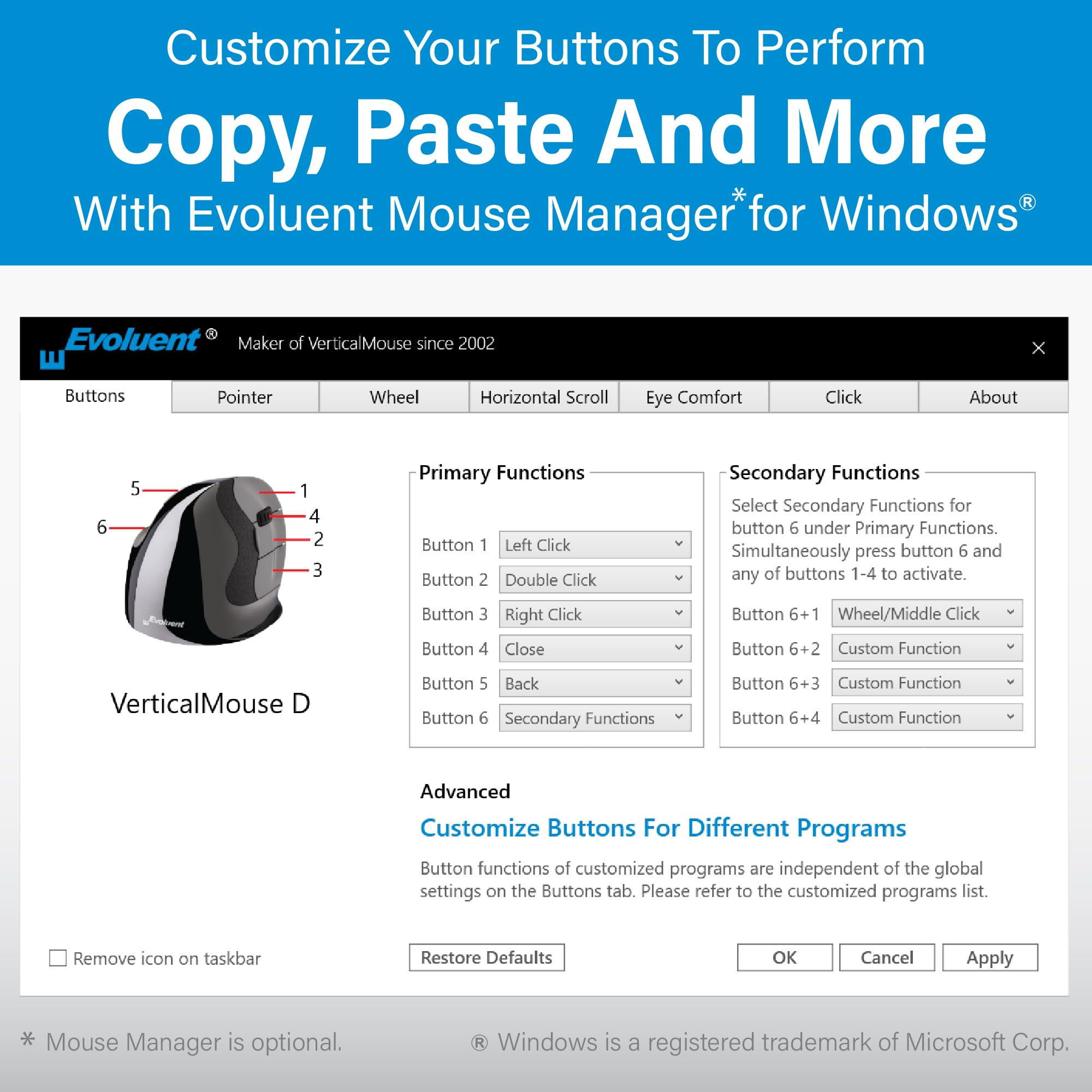 Evoluent – World's Original Vertical Mouse, Wired Ergonomic Mouse for Right Hand, Medium to Large, Helps with Carpal Tunnel and Wrist Strain, Customizable 6 Buttons, 4 Speed Settings, Comfortable Grip