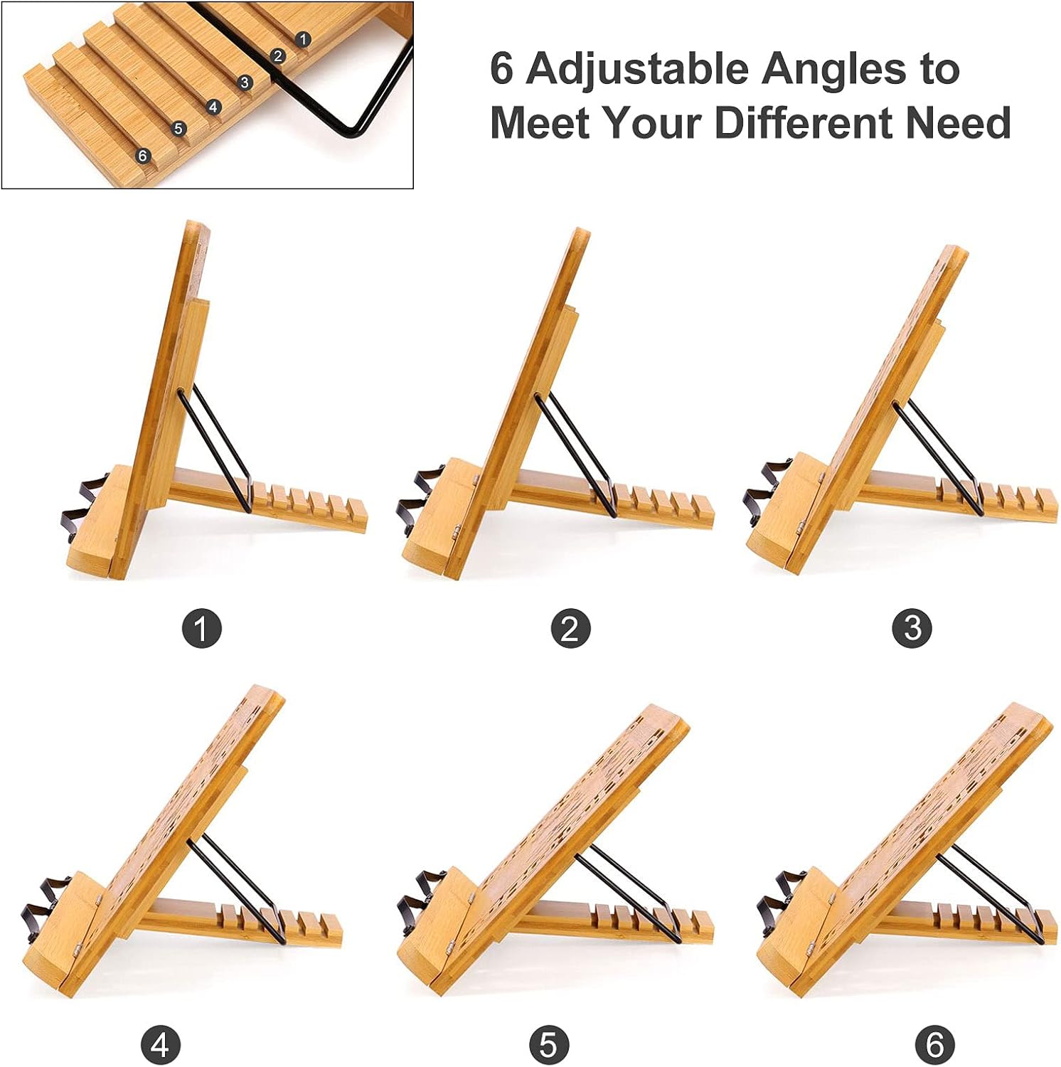 MEGREZ Book Stand for Reading (13.2 x 9.4 inch) Bamboo Cookbook Stand Holder for Kitchen, Adjustable Book Holder Stand for Tablet/Textbook Holder/Hollow Bookrest Stand, Rose