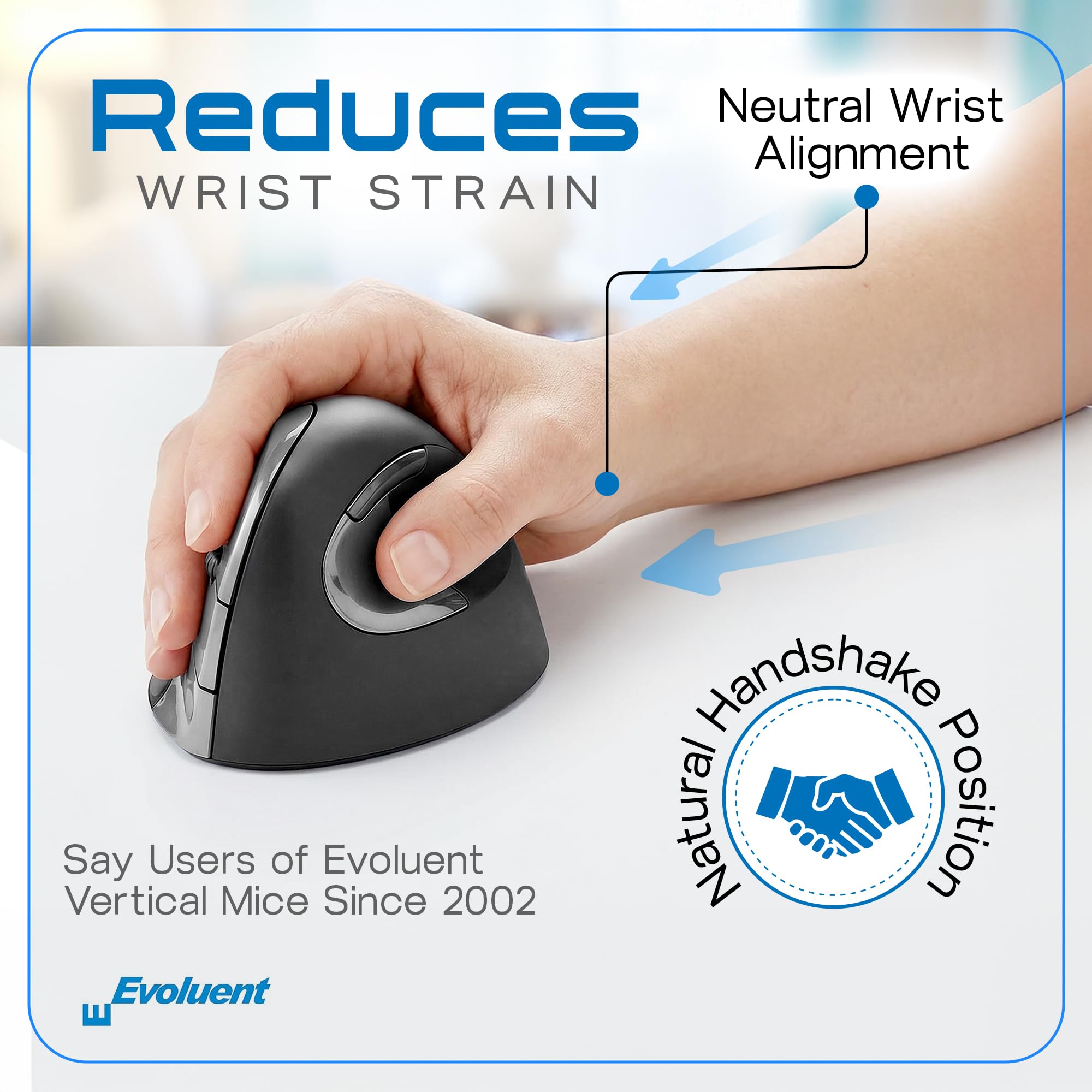 Evoluent – Inventor of The Vertical Mouse – VMC Vertical Ergonomic Mouse Wireless USB/Bluetooth Ergo Design for Right Hand M-L, Sculpted Comfort, 4 Speeds, Copy & Paste Buttons