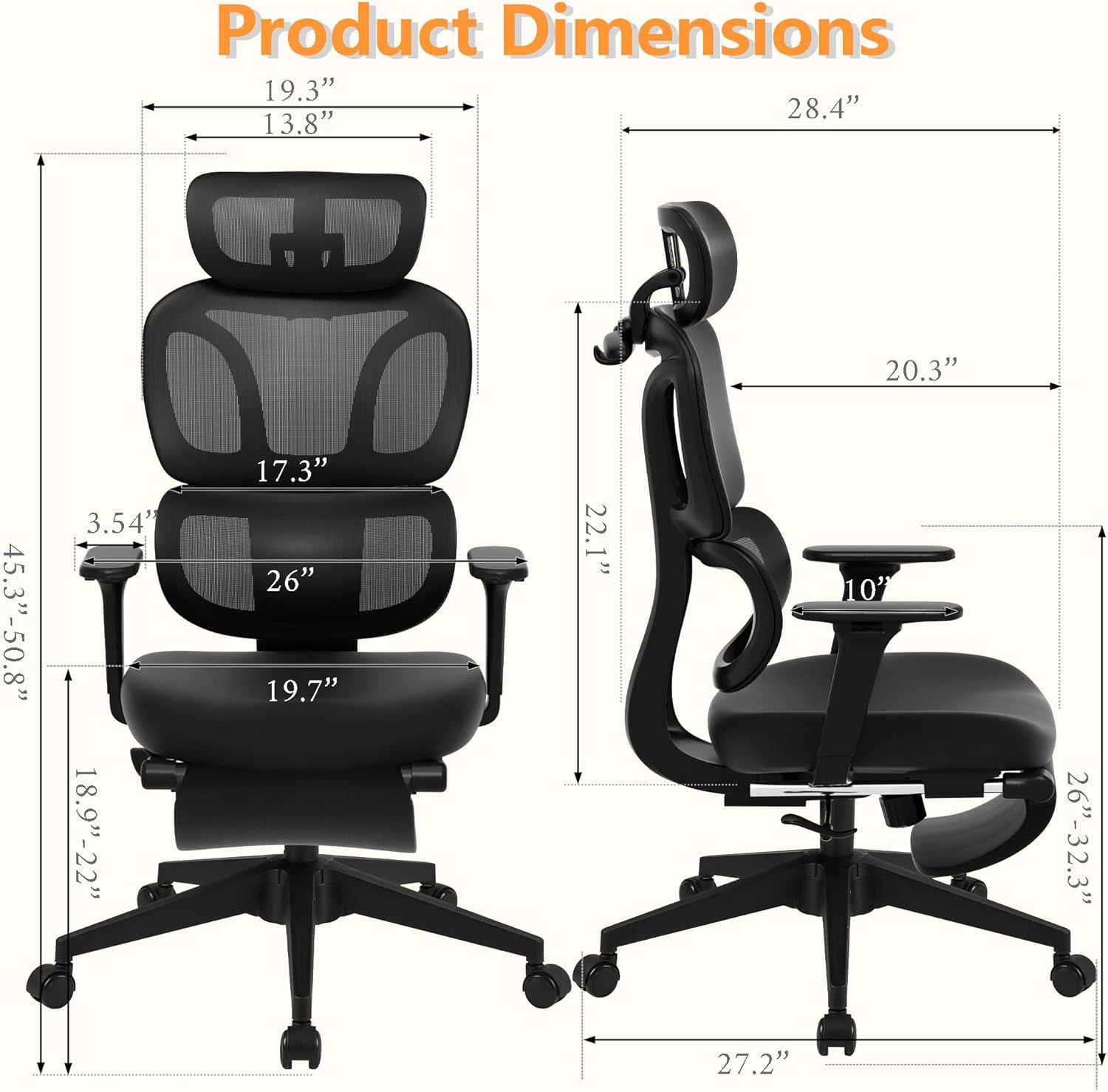 FLEXISPOT ErgoX-S Big and Tall Mesh Office Chair, Computer Desk Chair Adjustable Swivel with Footrest Lumbar Support Headrest and 360°Rotation for Home Office