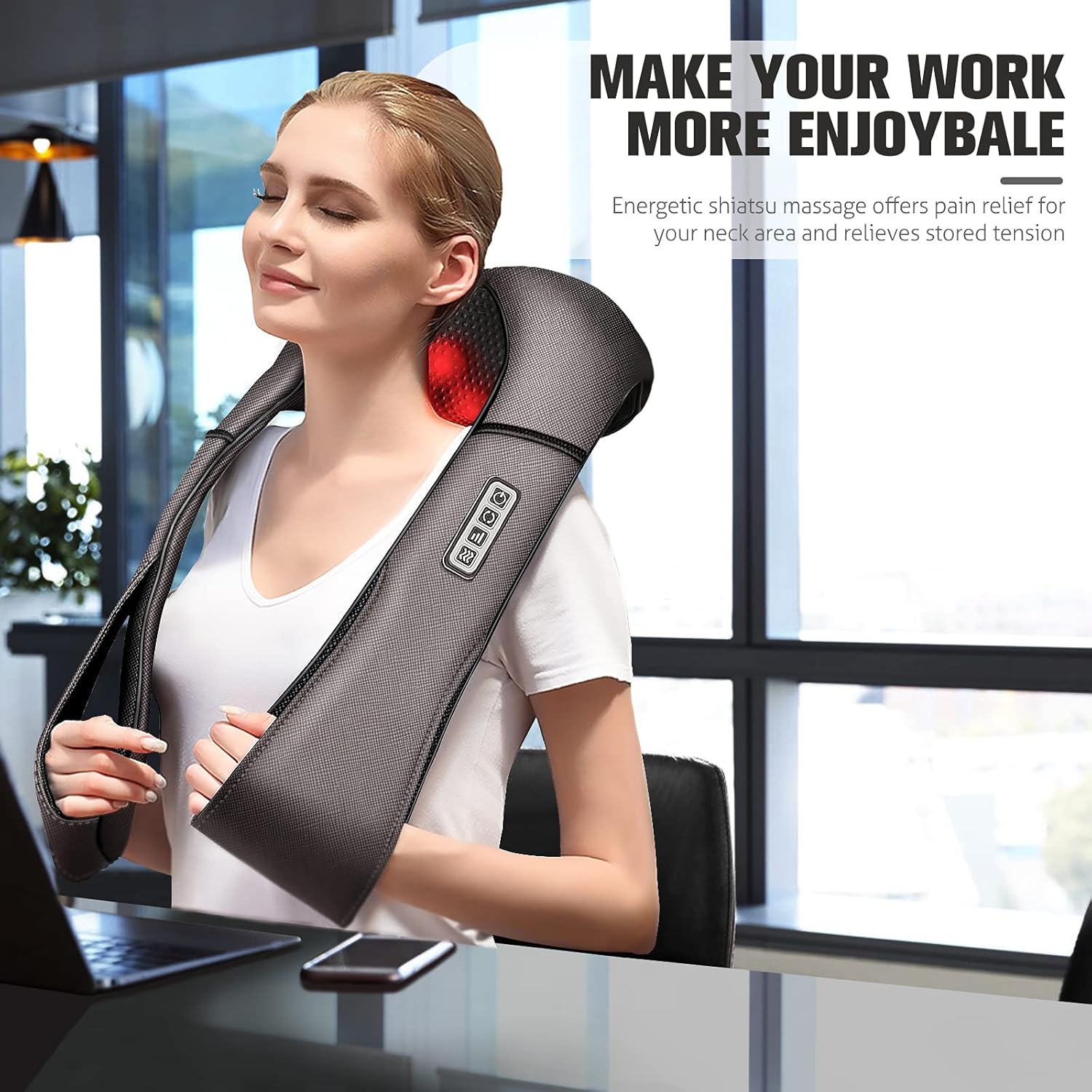 MagicMakers Neck Massager with Heat - Shiatsu Kneading Back & Shoulder Massager for Pain Relief & Muscle Soreness