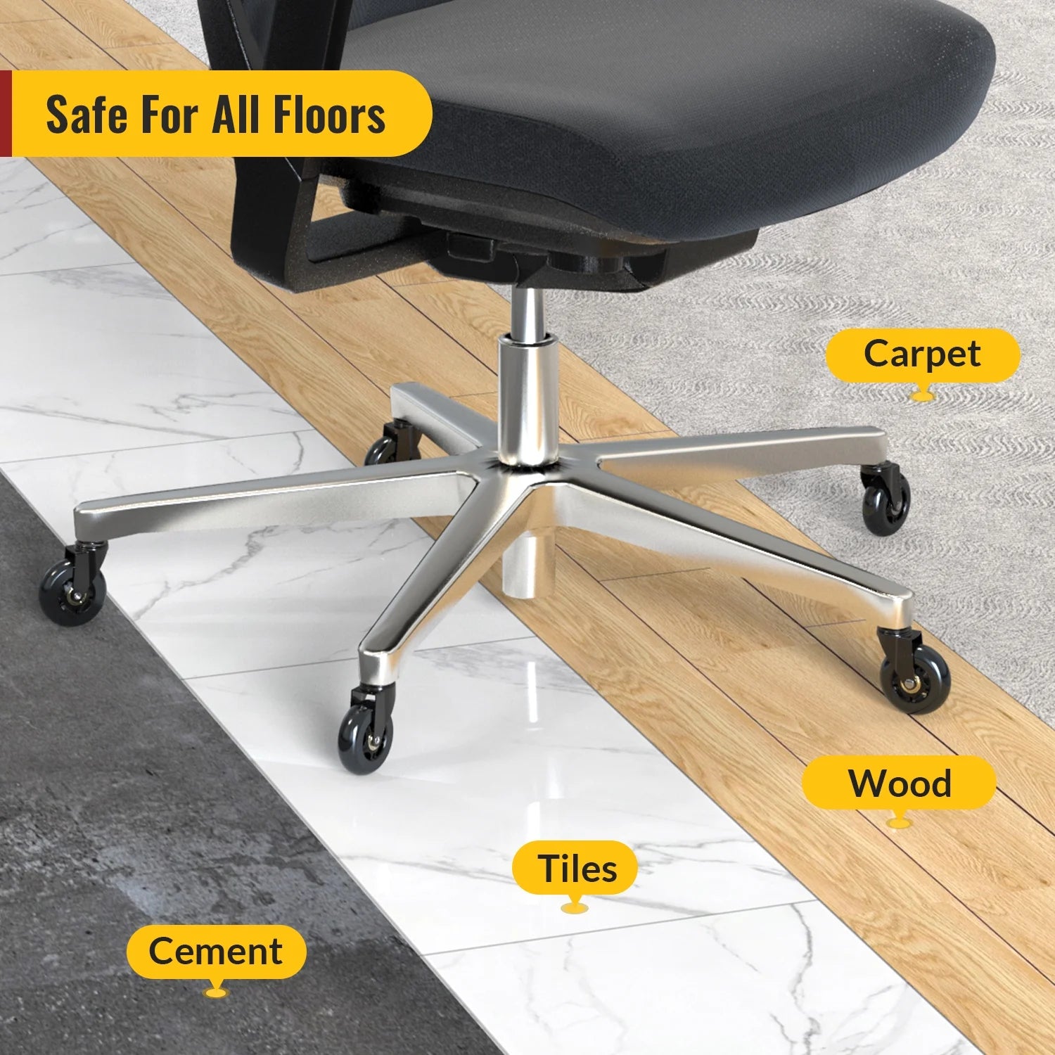 Office Chair Caster Wheels Replacement Rubber Caster Wheels, 5PCS Rollerblade Wheels for Hardwood Floors