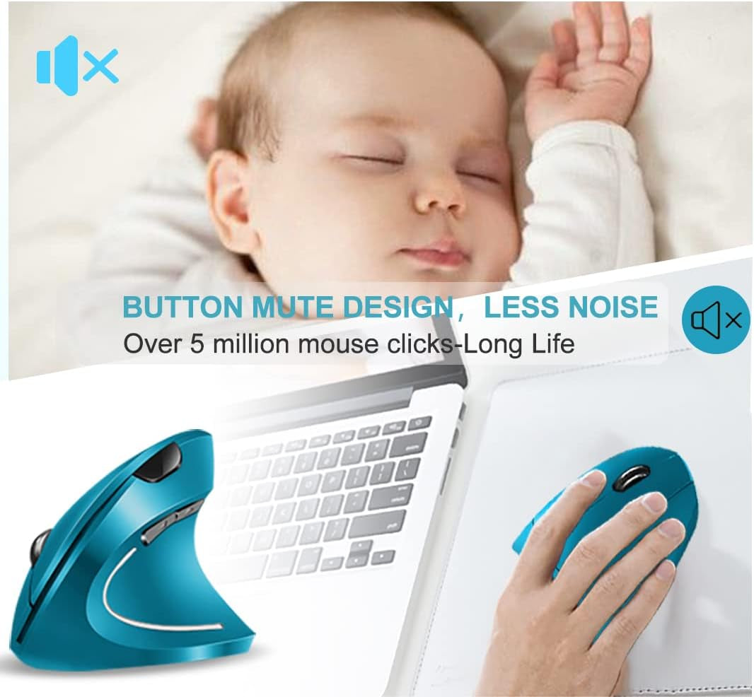 Ergonomic Wireless Mouse, Rechargeable Mouse 2.4Hz Vertical Wireless Optical Mice with USB Receiver, 6 Buttons for Pc,Laptop,Etc Blue