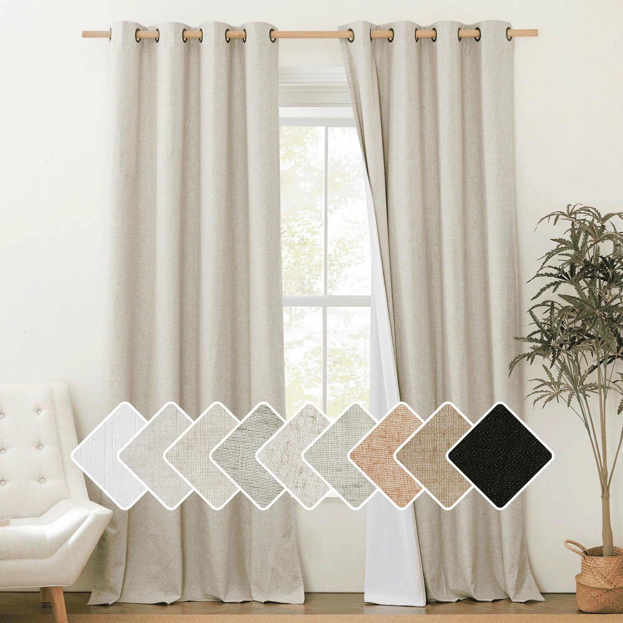 Natural Linen Blackout Curtains 102 Inches Length 2 Panels for Home Office, 52" Wide, Room Darkening Curtains Linen Textured Thermal Insulated Window Drapes for Bedroom