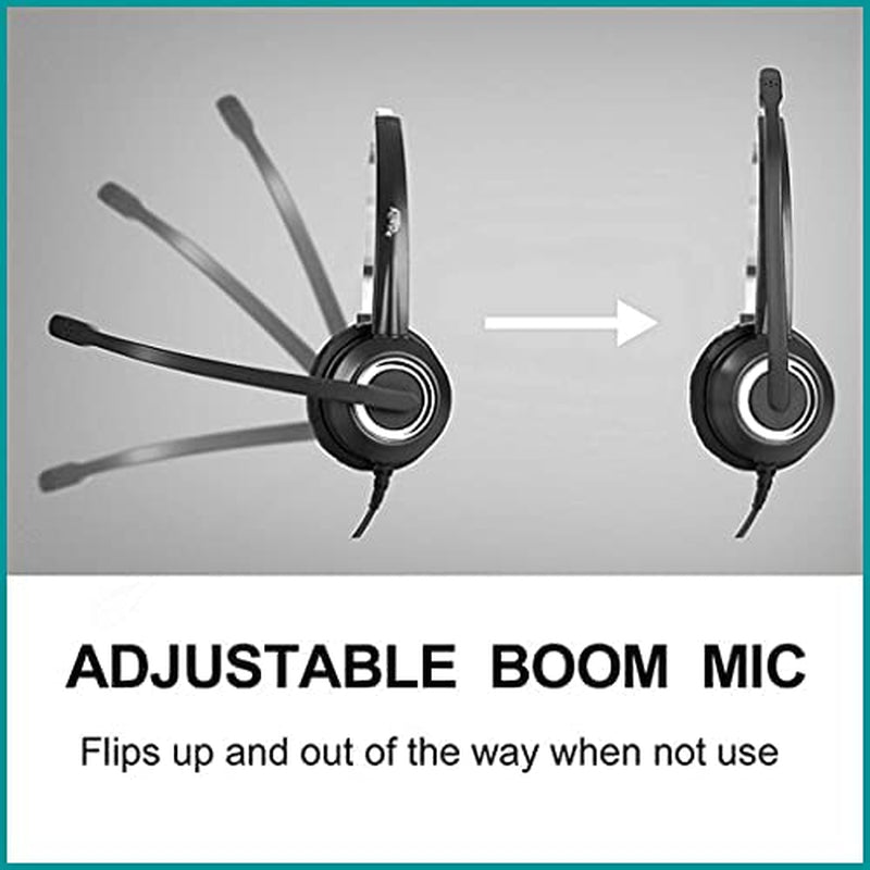 Phone Headset Compatible with Grandstream Yealink Snom Phones Microphone Noise Cancelling Headphones HD Voice RJ9 & 3.5Mm (CTIA) Adapter (Binaural)