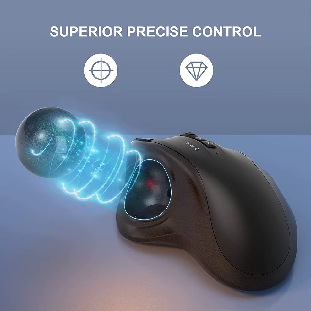 Black 2.4G + Bluetooth Wireless Trackball Mouse Rechargeable Rollerball Mice Ergonomic Mice Thumb Control Mouse Gaming