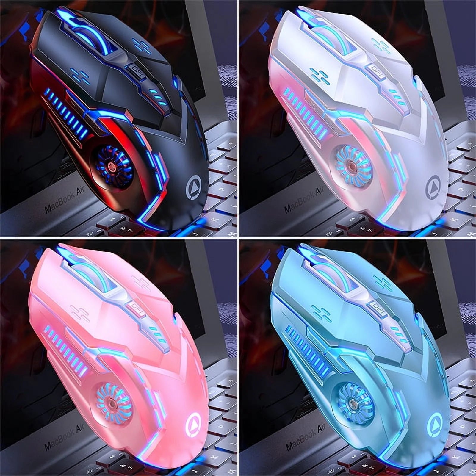 Rechargeable Wireless Gaming Mouse,2.4G LED Optical Silent Wireless Computer Mouse with 7 LED Light,4 Adjustable DPI 1200/1600/2400/3200,Ergonomic Design Wireless Mouse for Laptop(Silver)