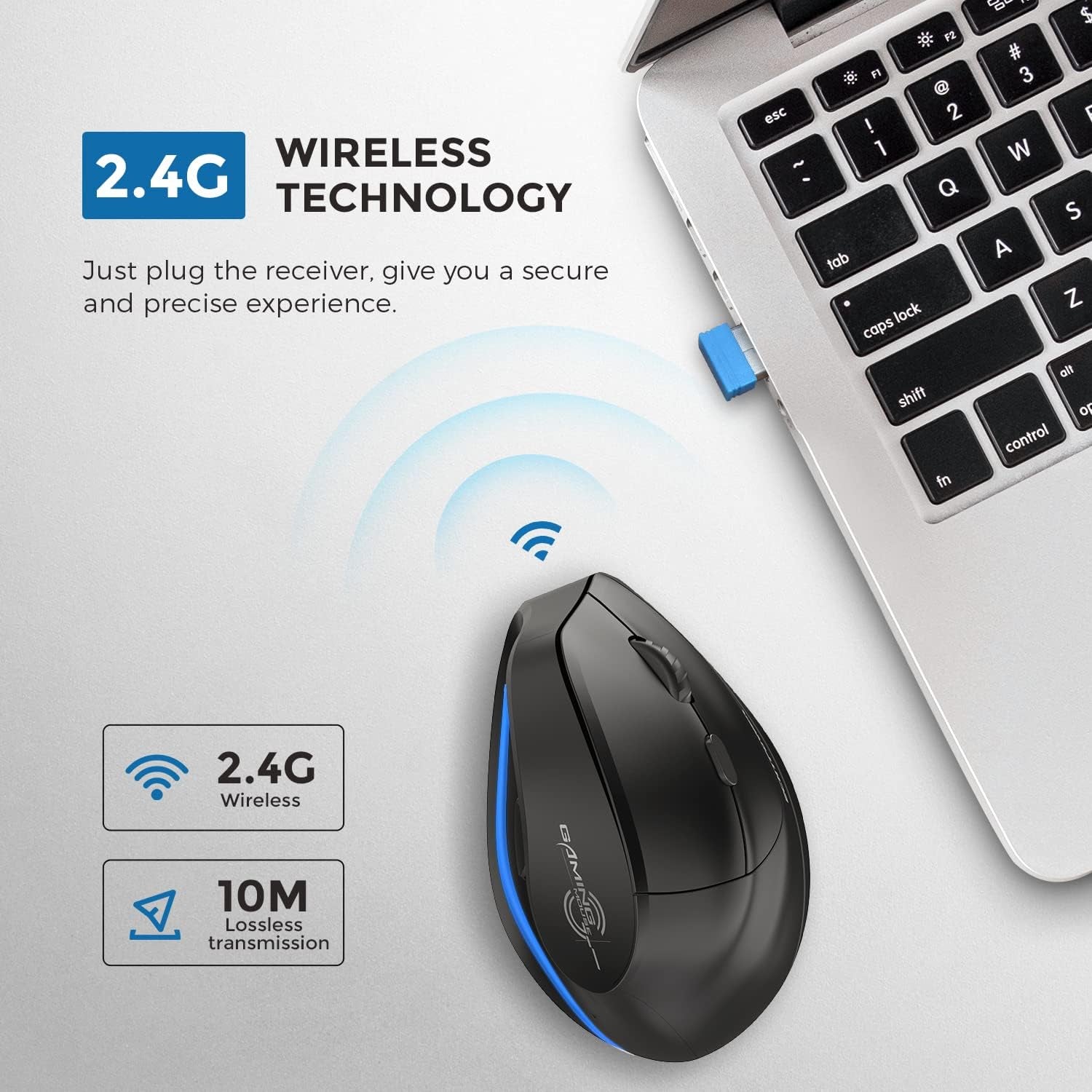 2024 Update Wireless Ergonomic Mouse, 2.4Ghz Rechargeable Vertical Mouse, Silent Right Wireless Mouse, 4800 DPI Adjustable Interface Type C for PC Laptop Computer Mac Windows
