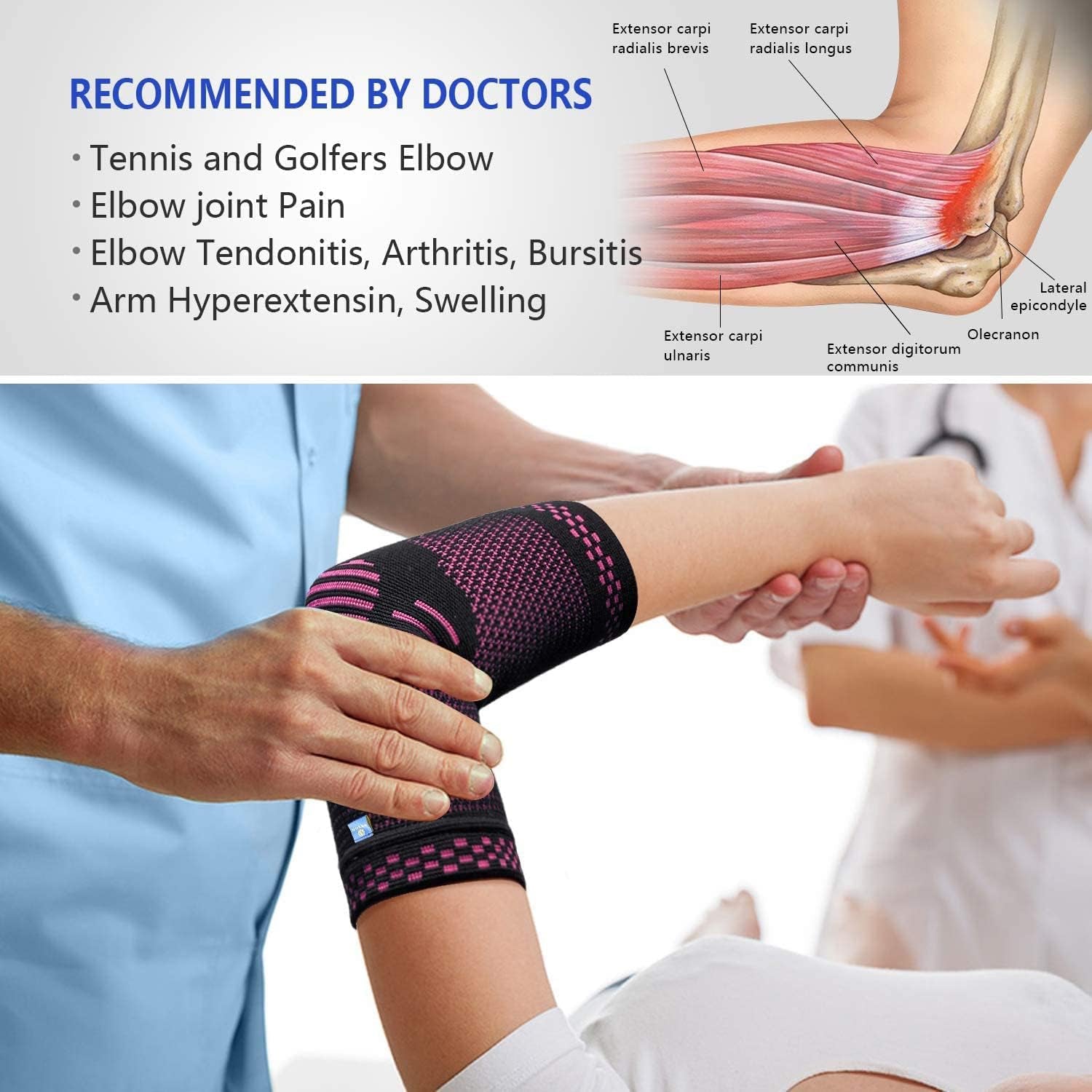 Compression Elbow Support, 1 Piece Compression Sleeve + 2 Pcs Tennis Elbow Pads for Men Women Pain Relieves Tendonitis, Arthritis, Tennis Elbow, Epicondylitis