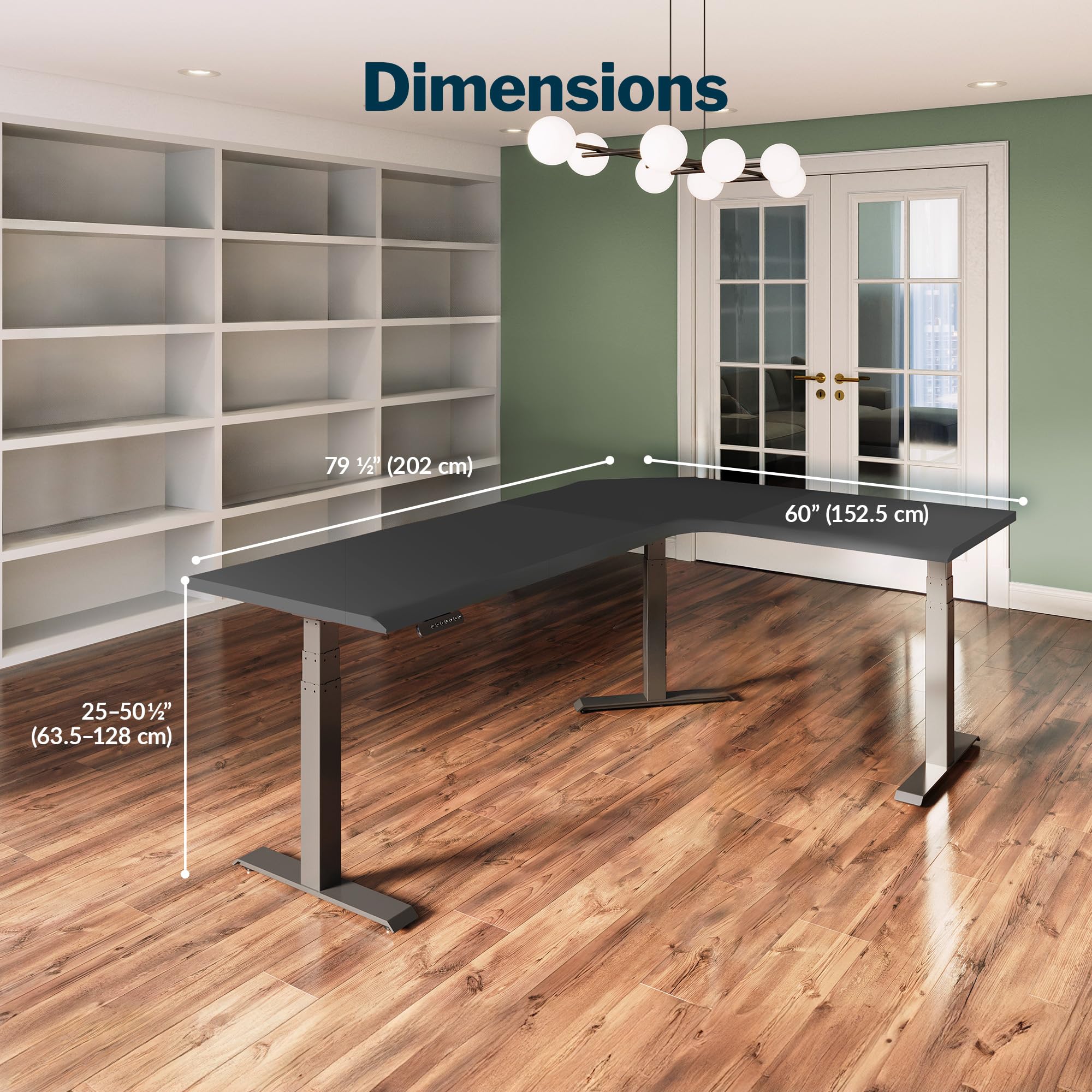 Vari ComfortEdge 80x60 L-Shape Electric Standing Desk – Height Adjustable Sit-Stand VariDesk for Corner Office with Reversible Left/Right Design + Black Laminate Top/Slate Legs (Ships in 3 Boxes)