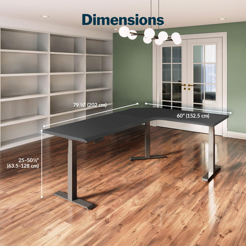Vari ComfortEdge 80x60 L-Shape Electric Standing Desk – Height Adjustable Sit-Stand VariDesk for Corner Office with Reversible Left/Right Design + Black Laminate Top/Slate Legs (Ships in 3 Boxes)