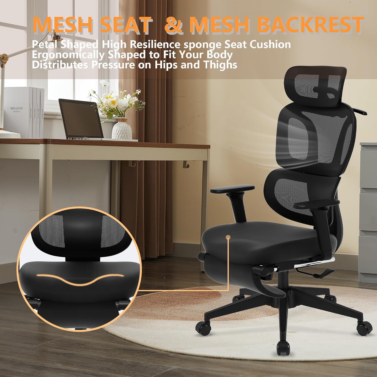 FLEXISPOT ErgoX-S Big and Tall Mesh Office Chair, Computer Desk Chair Adjustable Swivel with Footrest Lumbar Support Headrest and 360°Rotation for Home Office