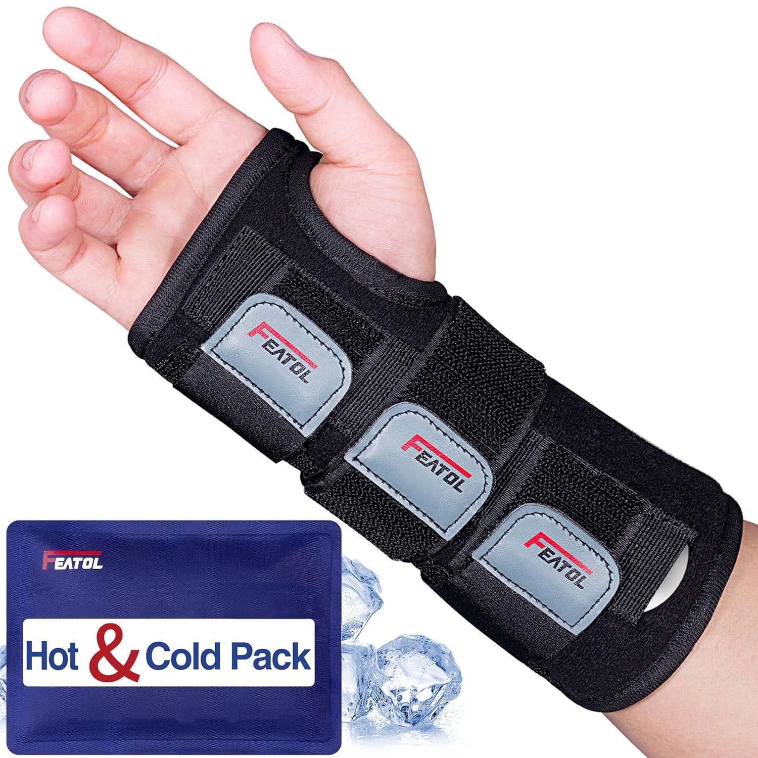 Wrist Brace Carpal Tunnel, Night Support Brace with Wrist Splint, Adjustable Straps, Hot/Ice Pack for Women and Men, Right Hand, Large/X-Large, Tendinitis, Arthritis, Pain Relief