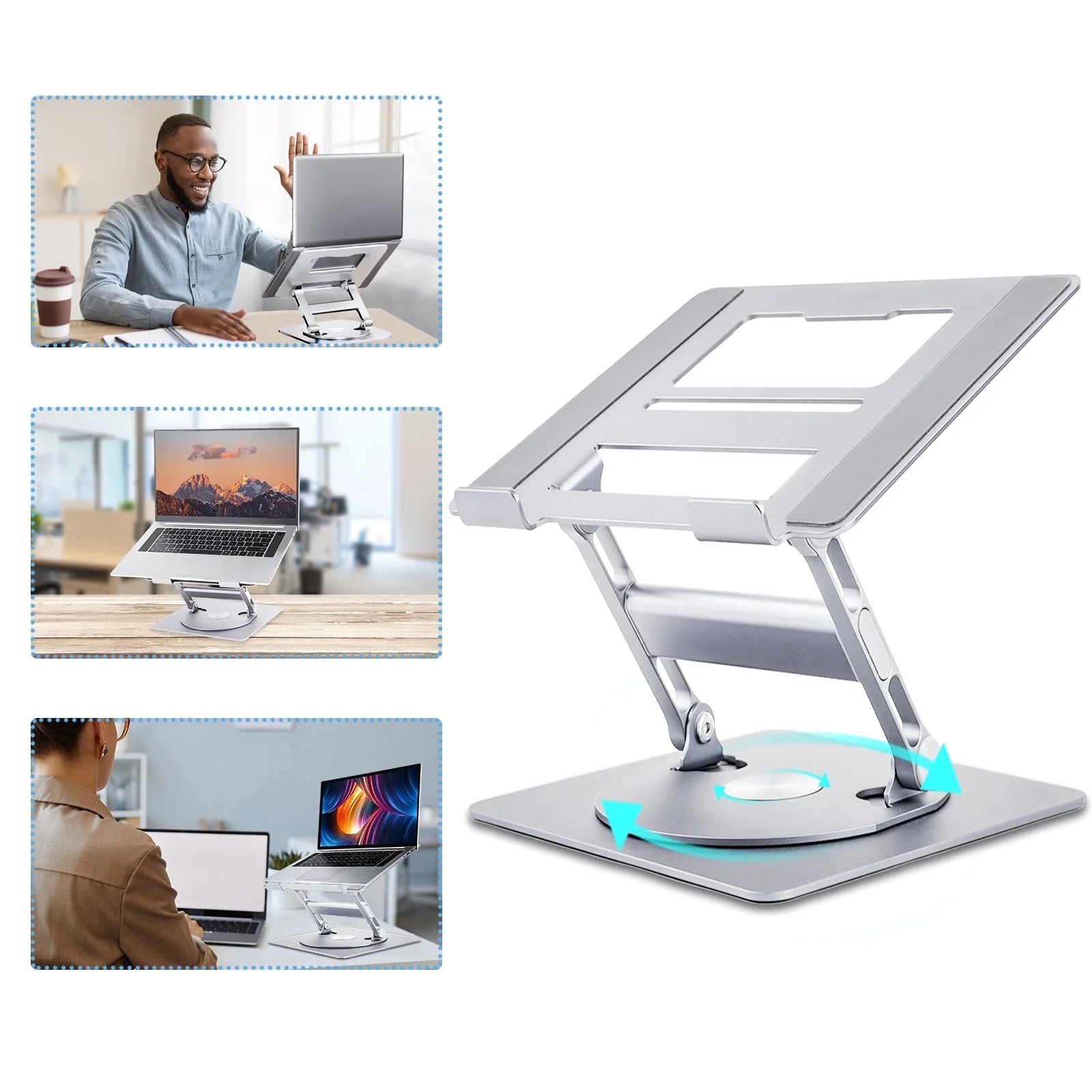 Portable Laptop Stand for Desk, Adjustable Foldable Aluminum Laptop Holder Riser with 360° Rotating, Compatible with 10-17 Inches