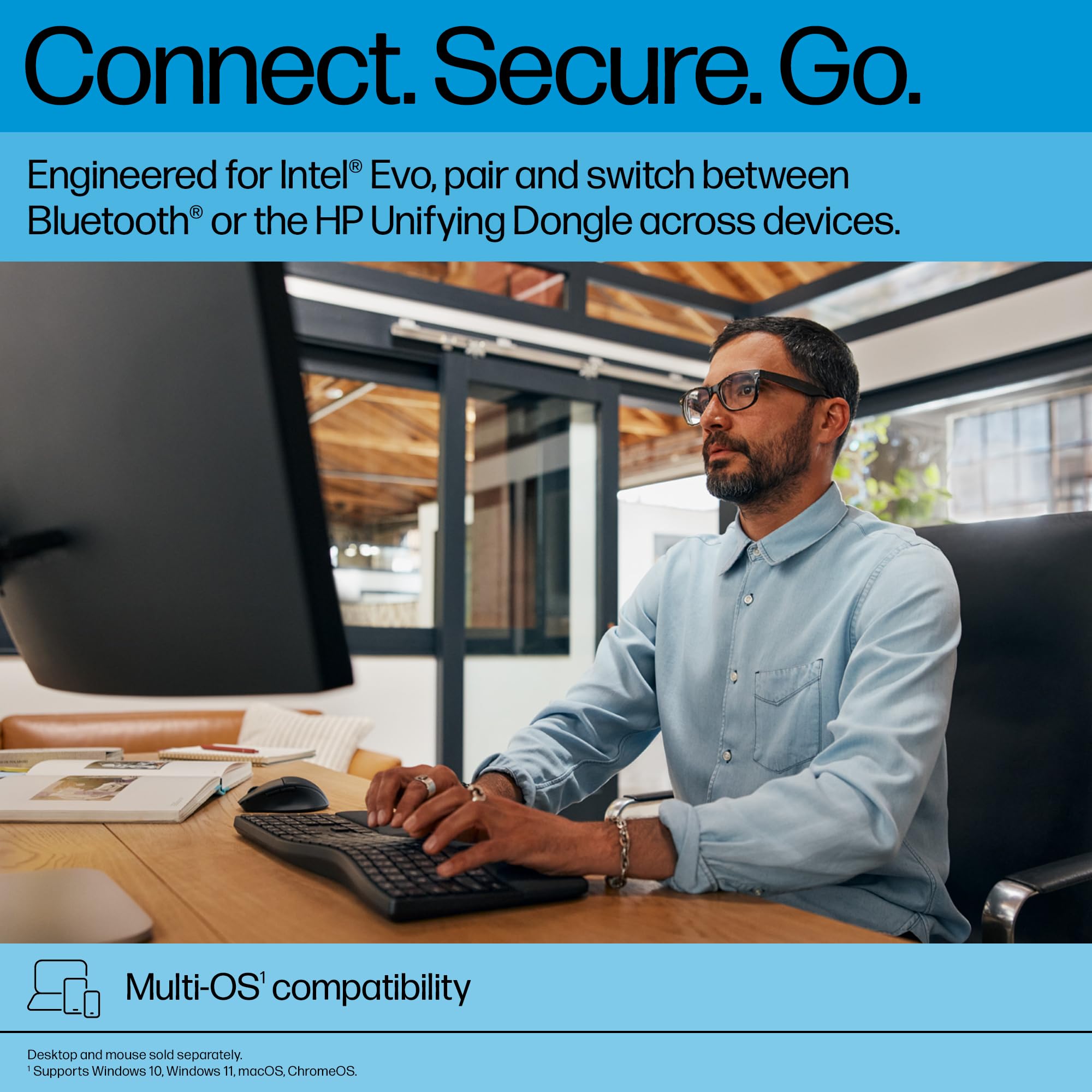 HP 680 Comfort Dual-Mode Keyboard, Microsoft Copilot, Adjustable, HP Unifying Dongle, 2.4G Bluetooth, Black, 8T6L8AA