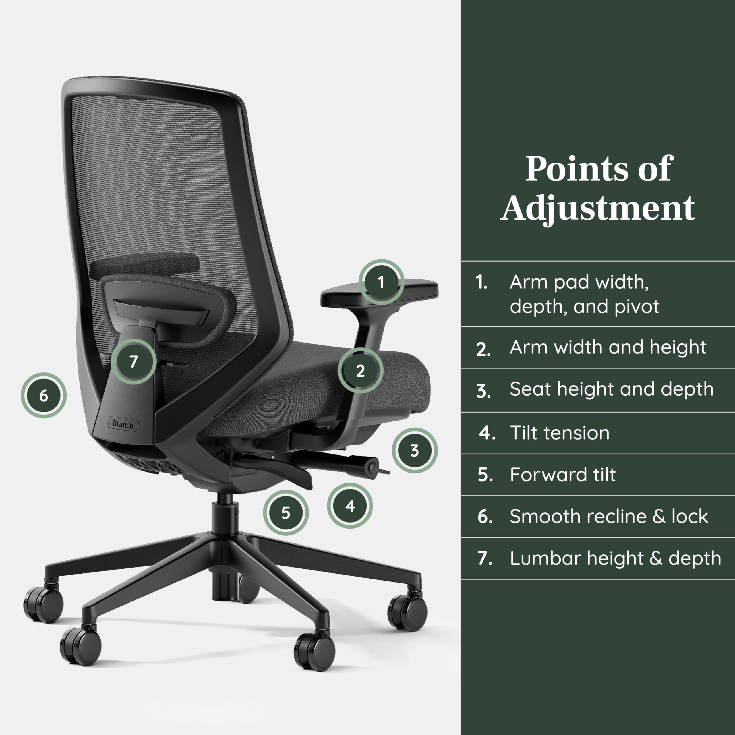 Branch Ergonomic Chair Pro - Mesh Office Chair with 14 Points of Adjustment - Height, Depth & Tilt Adjustable - 5D Armrests - Forward Tilt, Smooth Recline, and Lumbar Support - Black