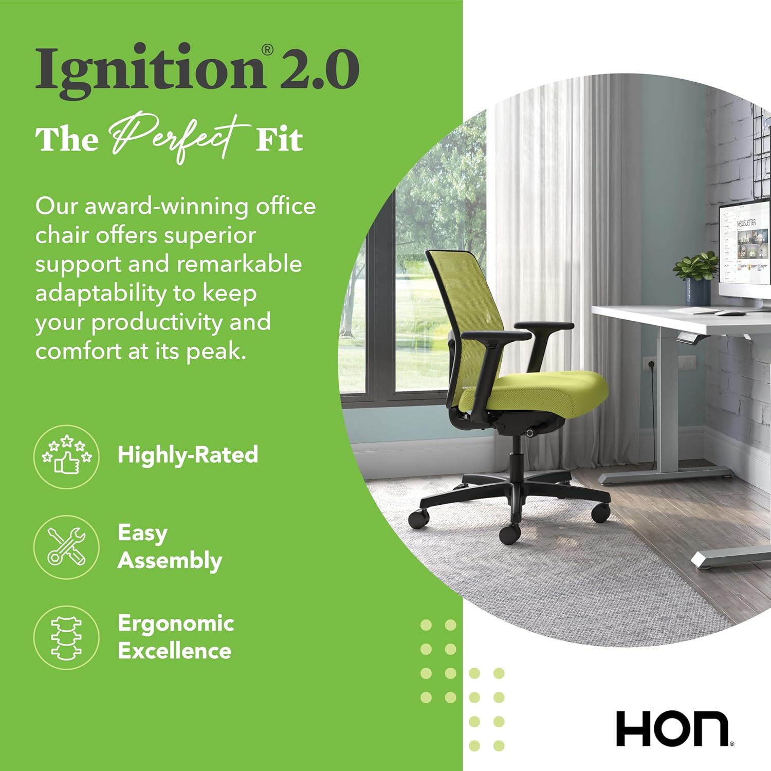 HON Ignition 2.0 Low Back Task Chair, Spectrum Mesh, Advanced Synchro-Tilt Control, Office Chair with Lumbar Support, Height and Width Adjustable Arms