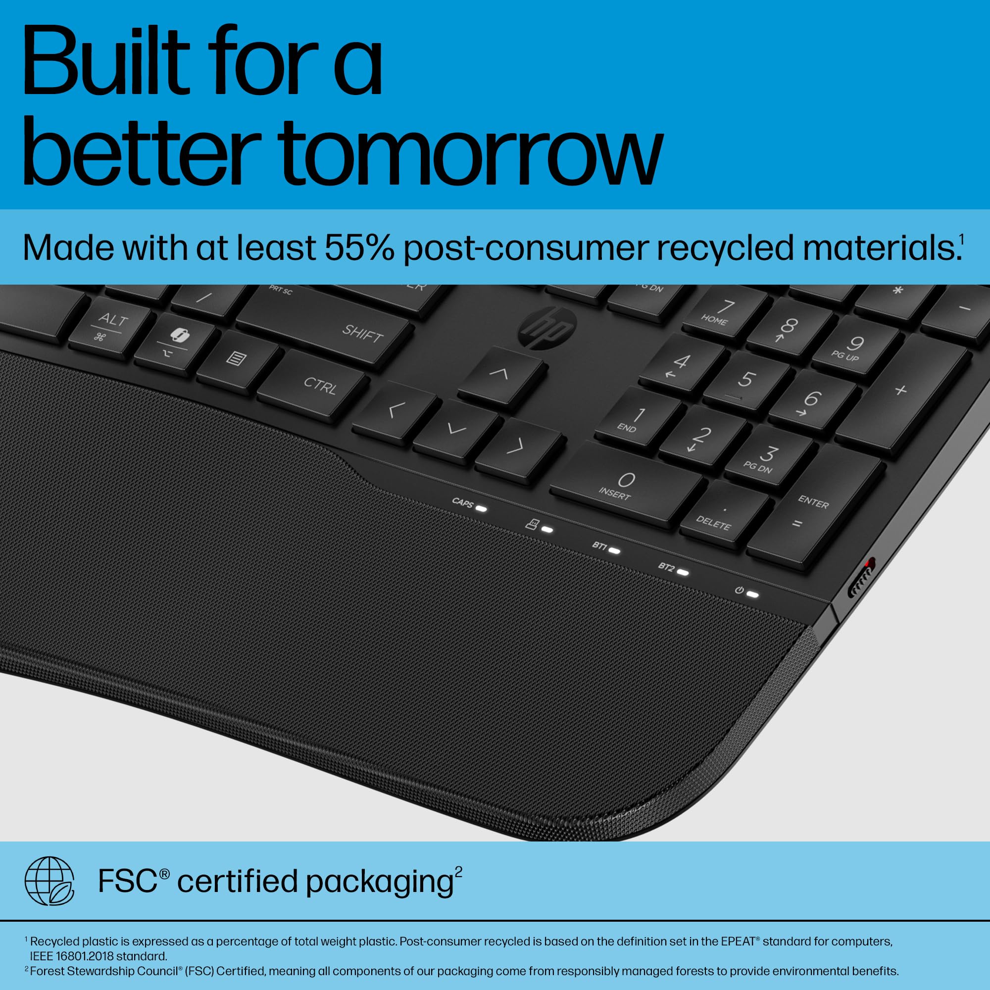 HP 680 Comfort Dual-Mode Keyboard, Microsoft Copilot, Adjustable, HP Unifying Dongle, 2.4G Bluetooth, Black, 8T6L8AA