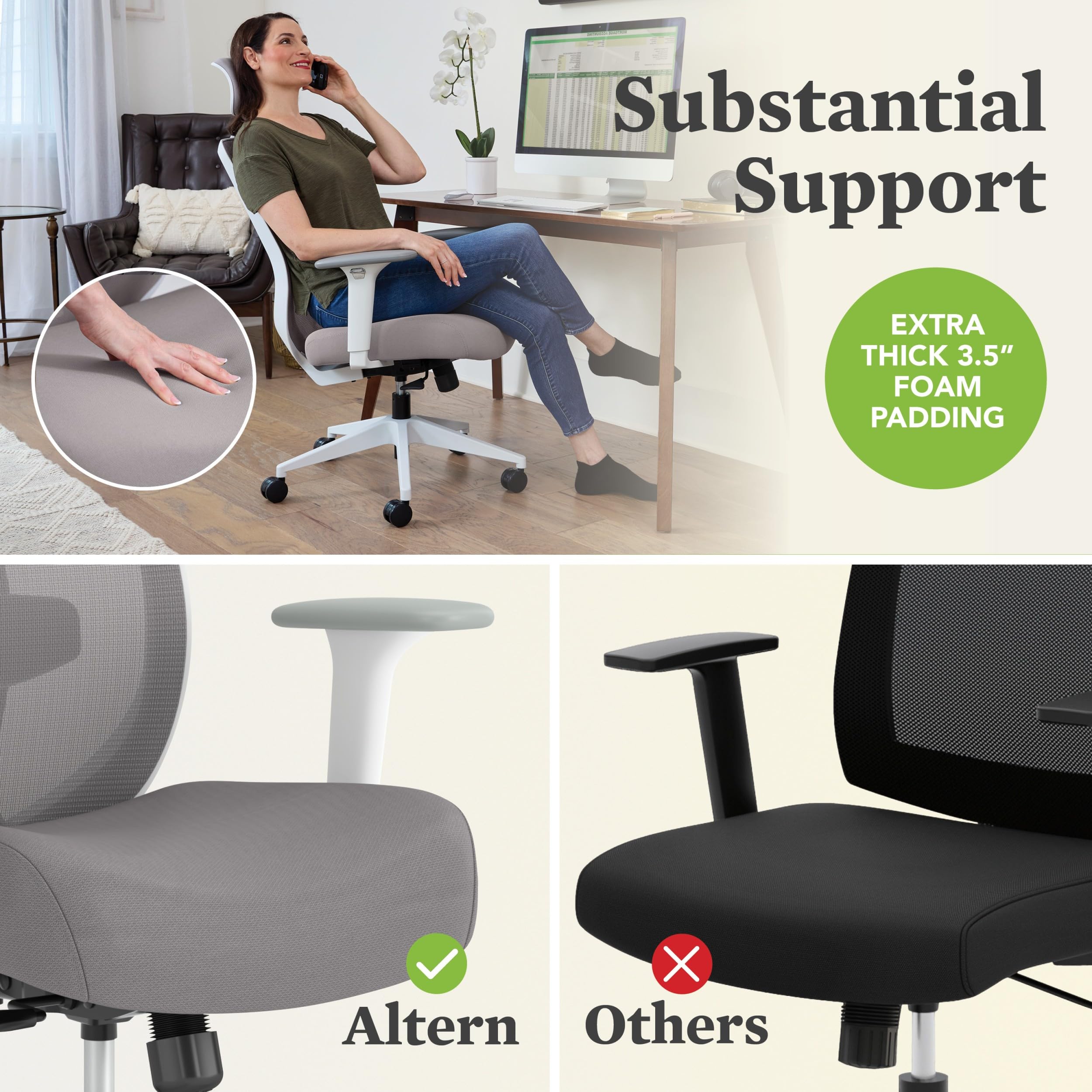 HON Altern Ergonomic Office Chair with Headrest, Arms, Wheels, Foam Cushion Seat, Mid Back Home Office Desk Chair Comfy, Gaming Chair, Height Adjustable Arms, Synchro-Tilt, Seat-Slide, Black