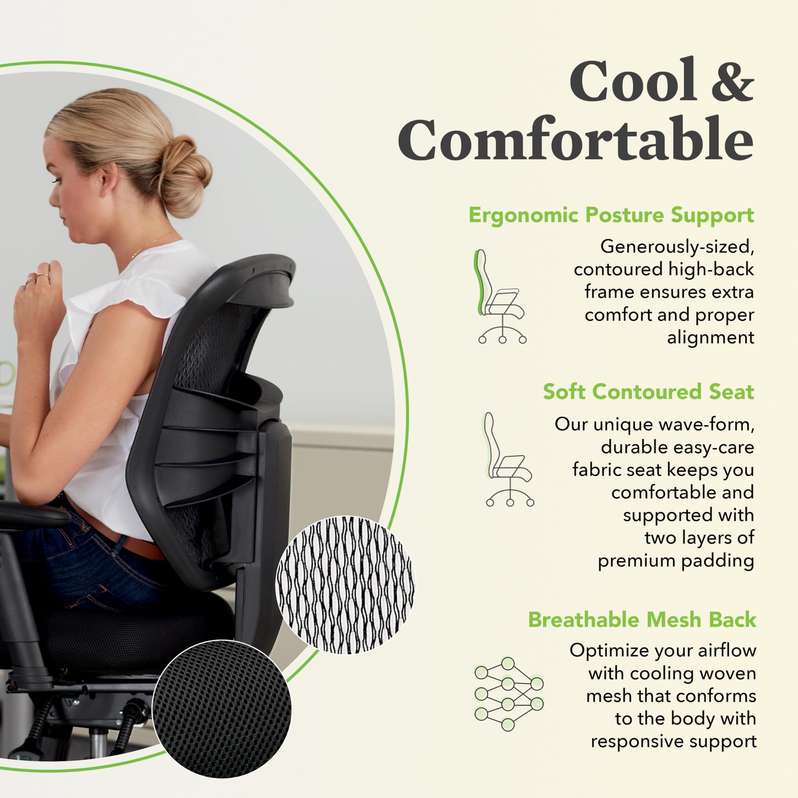 HON Prominent Mesh Ergonomic Office Chair with Adjustable Arms, Back Support, 360° Swivel Task Chair for Computers, Desk, Home Office, ASynchro-Tilt Recline, Black
