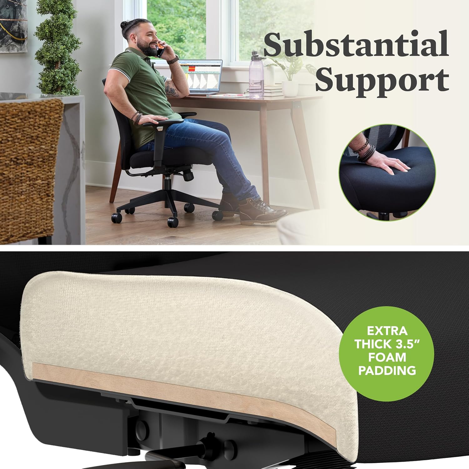 HON Altern Ergonomic Fabric Office Chair with Arms, Wheels, Foam Cushion Seat, Low Back Home Office Desk Chair Comfy, Height Adjustable Arms, Synchro-Tilt