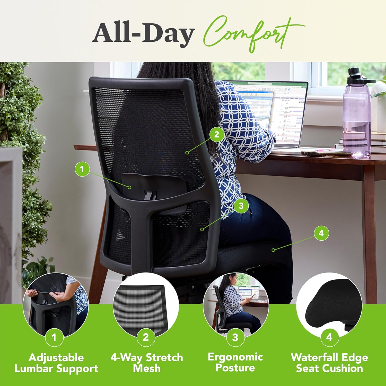 HON Ignition 2.0 Fabric Office Chair, Upholstered, Adjustable Arms, Advanced Synchro-Tilt Recline Executive Ergonomic Office Chair