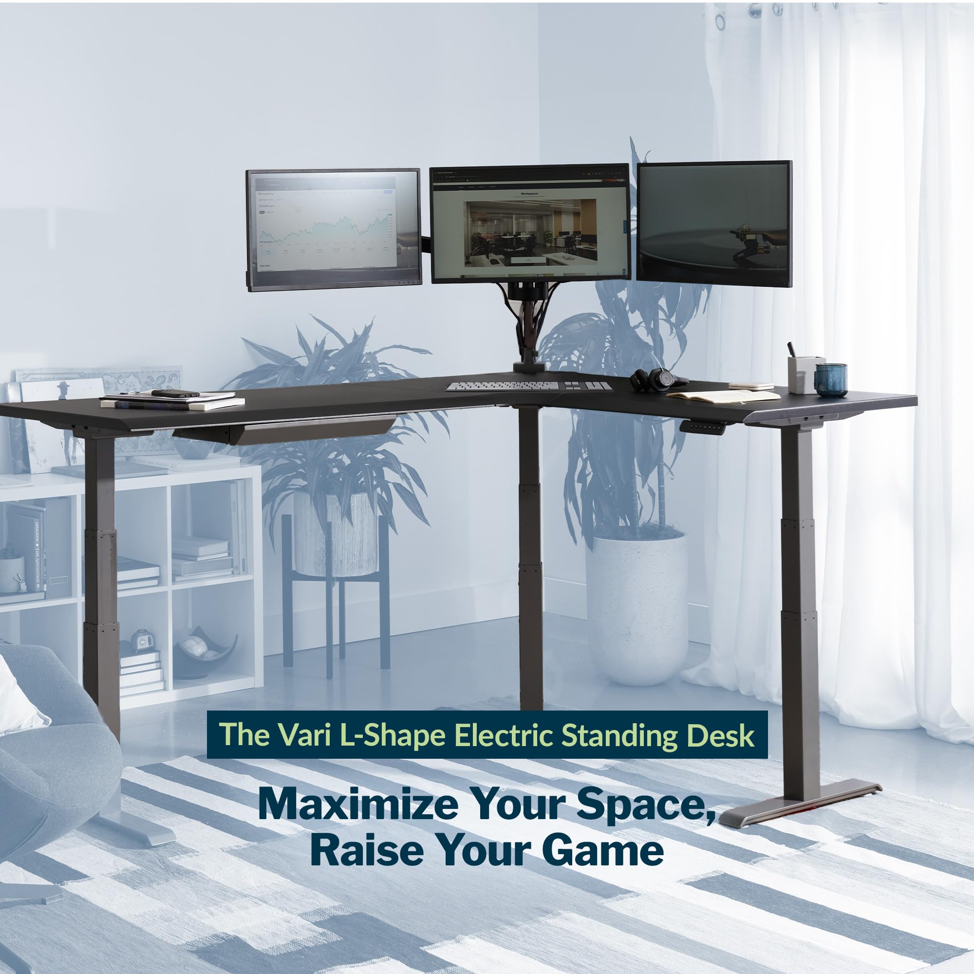 Vari ComfortEdge 80x60 L-Shape Electric Standing Desk – Height Adjustable Sit-Stand VariDesk for Corner Office with Reversible Left/Right Design + Black Laminate Top/Slate Legs (Ships in 3 Boxes)