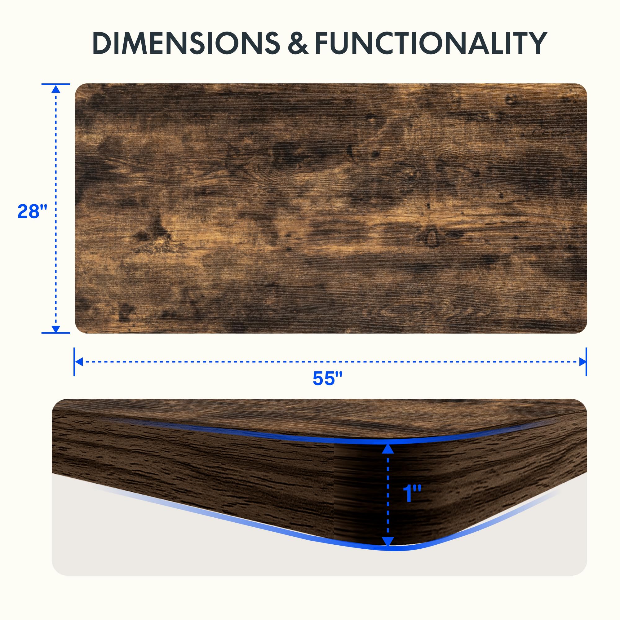 FLEXISPOT EN2 Whole-Piece Standing Desk with Clamp Power Strip, 55 x 28 Electric Stand Up Height Adjustable Desk with Cable Management (Black Frame + 55" Rustic Brown Desktop, 2 Packages)