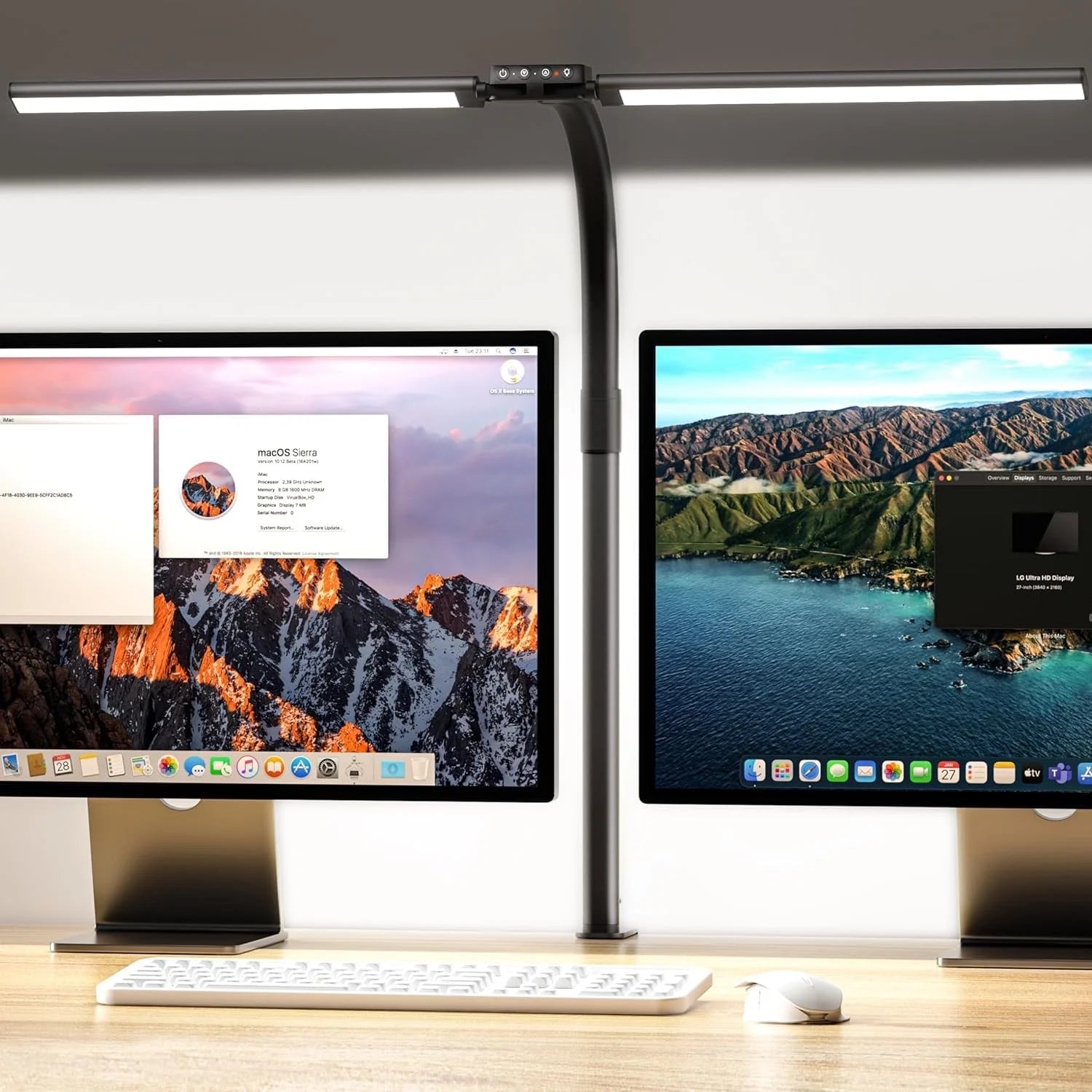 LED Desk Lamp for Home Office, 24W Ultra Wide Double Head Architect Desk Lamp with 25 Lighting Modes, 30.7'' Adjustable Gooseneck Monitor Light for Work Office, Gray