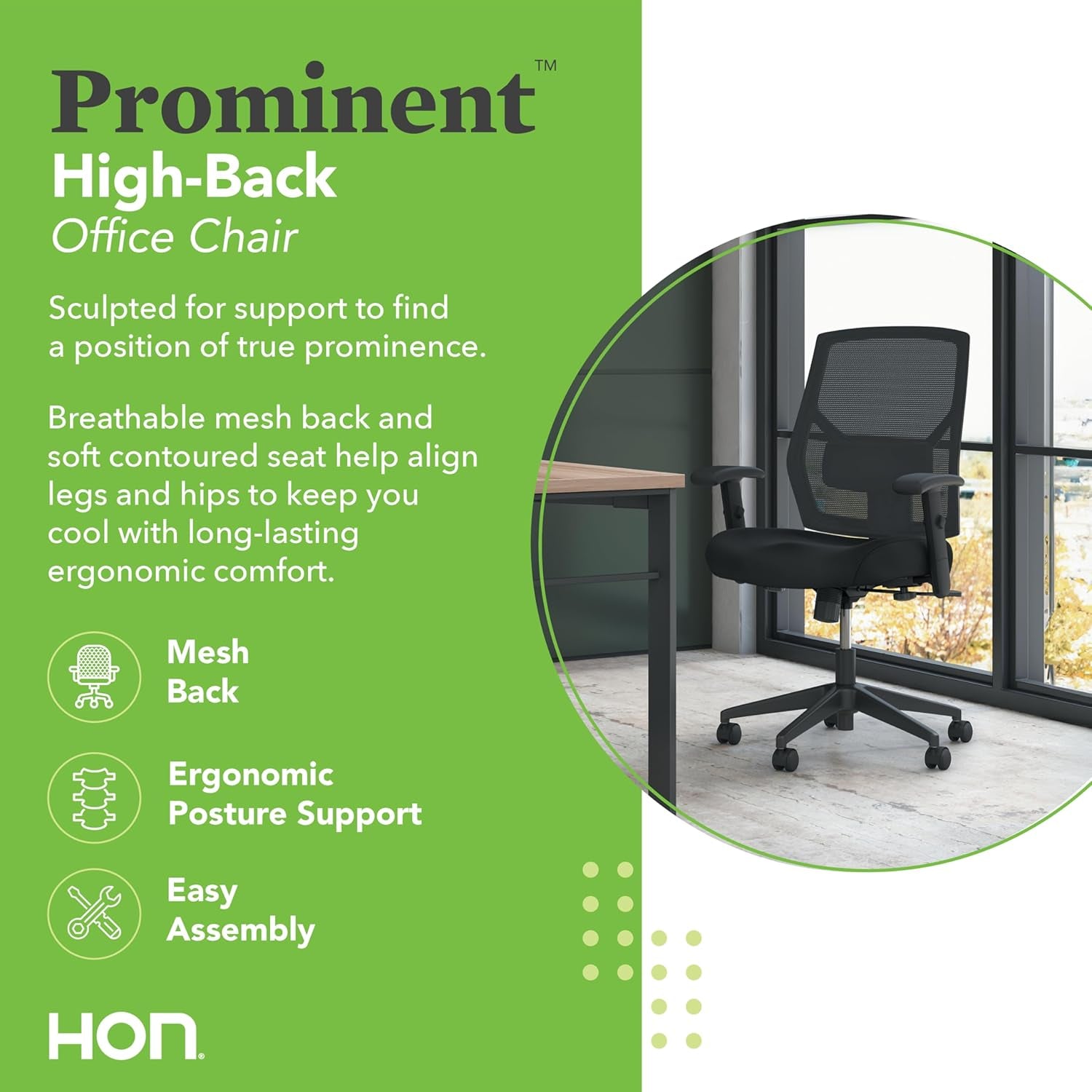 Prominent High Back Office Chair, Ergonomic Office Chair, Adjustable Center-Tilt Recline, 360 Swivel, Swivel-Tilt, Black