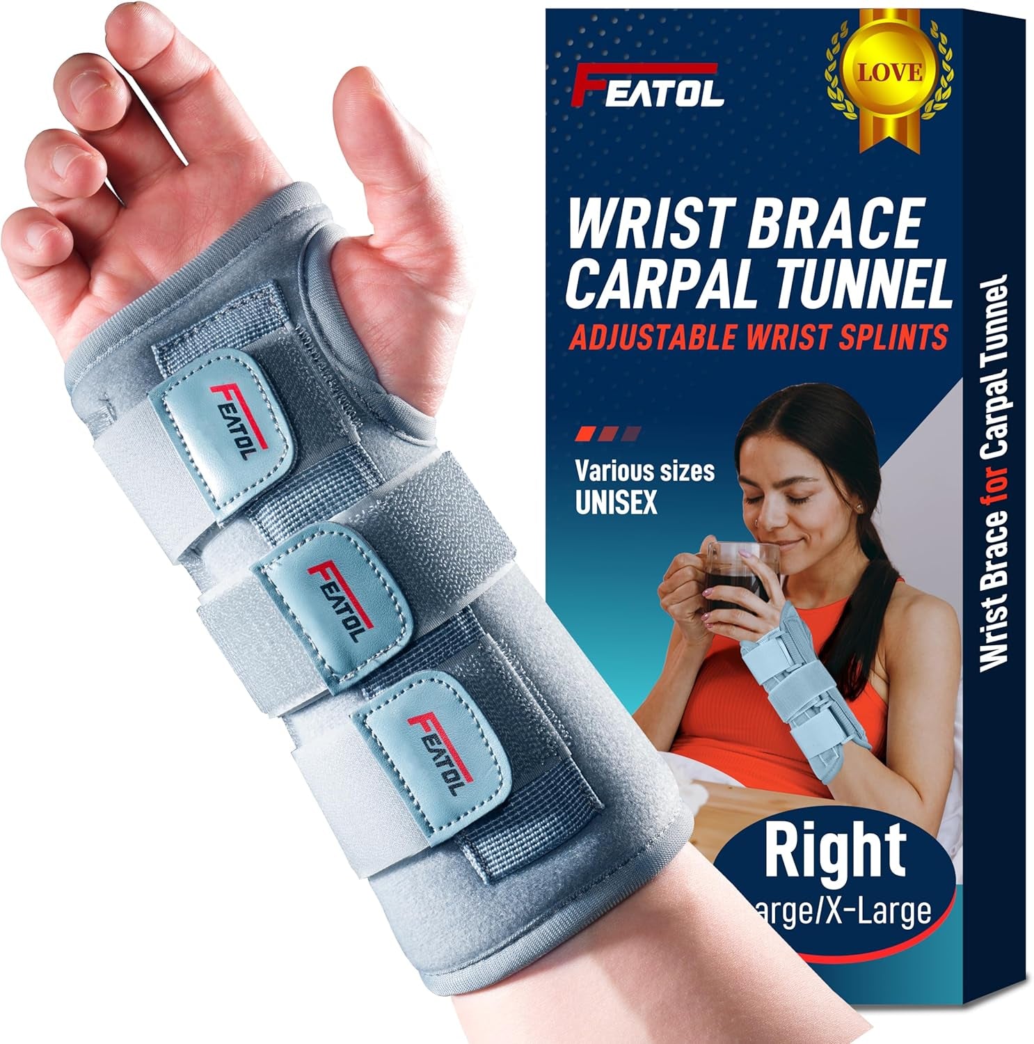 Wrist Brace Carpal Tunnel for Women Men, Adjustable Night Sleep Support Brace with Splints Right Hand, Small/Medium