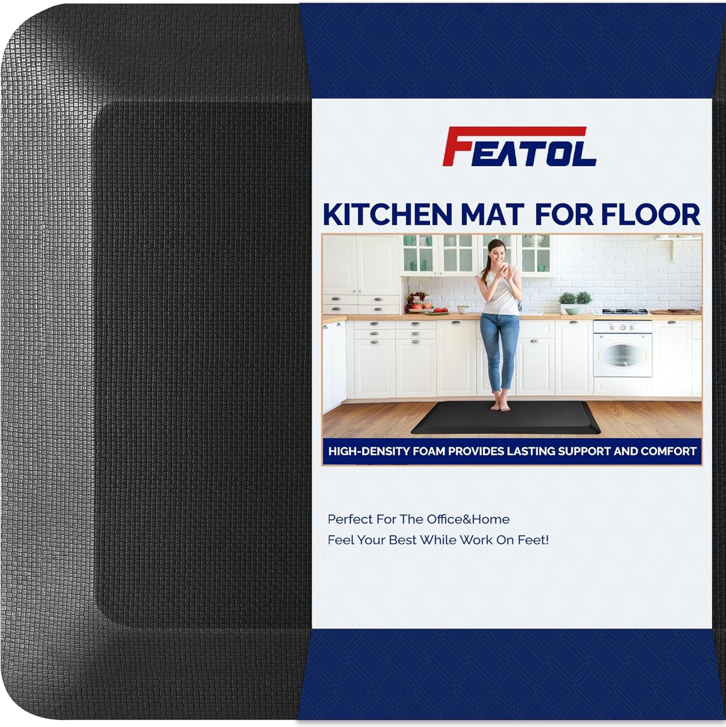 anti Fatigue Mat for Kitchen Floor – 9/10 Extra Thick Cushioned Standing Desk Mat Memory Foam, Ergonomic Floor Padded Comfort at Home, Kitchen, Office, Garage – NOT PVC (20" X 39", Black)