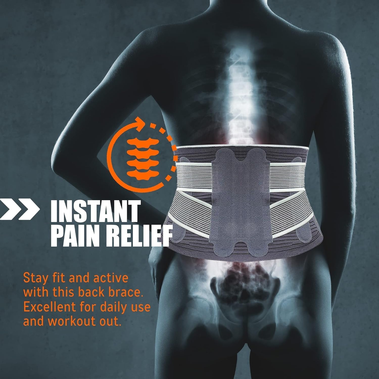 ® - Large Back Brace for Women & Men Lower Back Pain Relief Brace, Slim-Fit Lumbar Support Belt, Compression Back Support Brace, 47.5 Inches, X-Large/Xxlarge