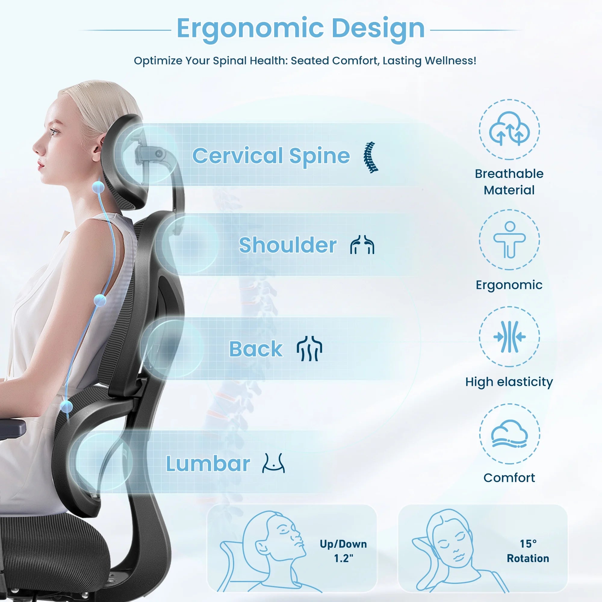 Ergonomic Office Chair, High Back Adjustable Computer Desk Chair with Lumbar Support, 500Lb, Black