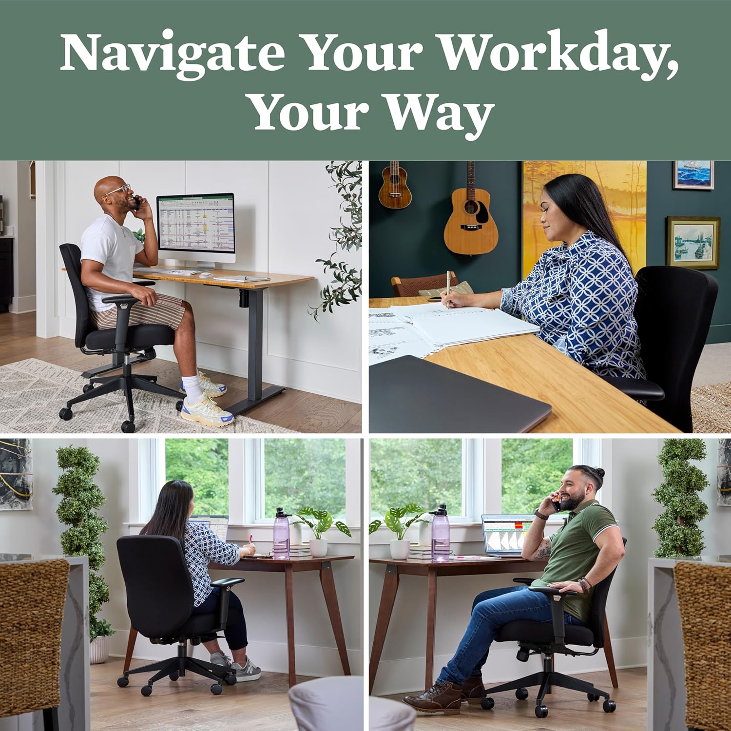 HON Altern Ergonomic Fabric Office Chair with Arms, Wheels, Foam Cushion Seat, Low Back Home Office Desk Chair Comfy, Height Adjustable Arms, Synchro-Tilt