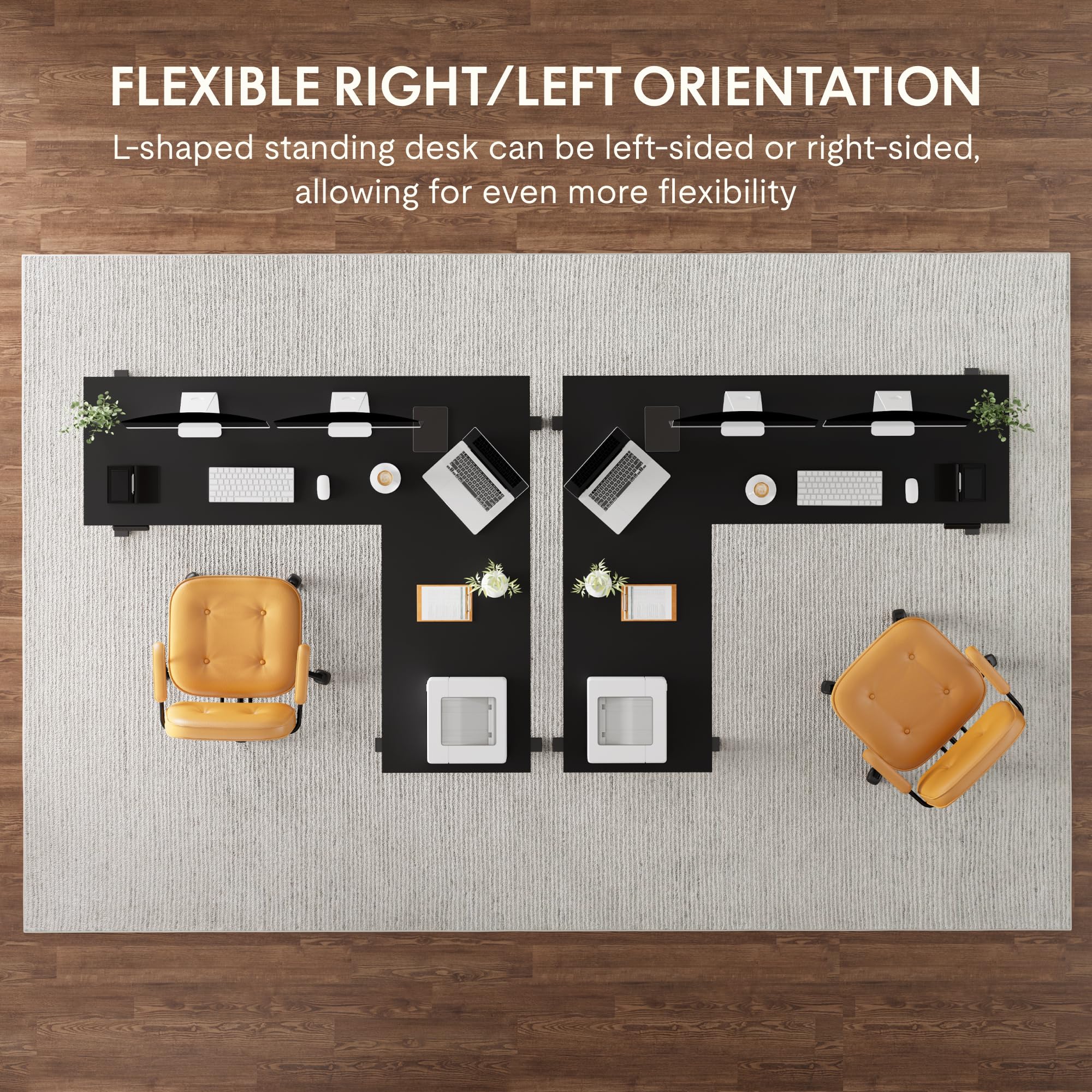 FLEXISPOT L Shaped Standing Desk, 63 x 55 Inch Electric Height Adjustable Corner Desk, Sit Stand Computer Workstation, Preset Controller, Home Office, Black Frame with Black Top