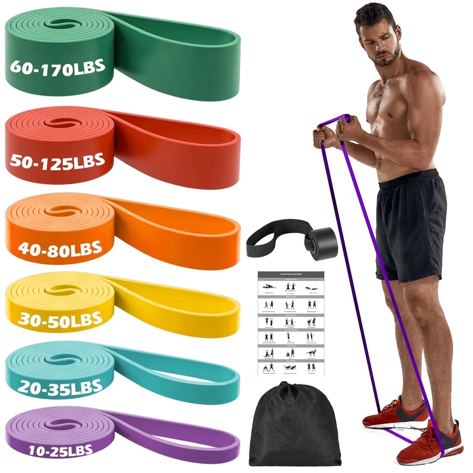 Pull up Assist Bands Set of 6, Resistance Bands, Heavy Duty Exercise Bands, Workout Bands for Body Stretching, Powerlifting and Resistance Training