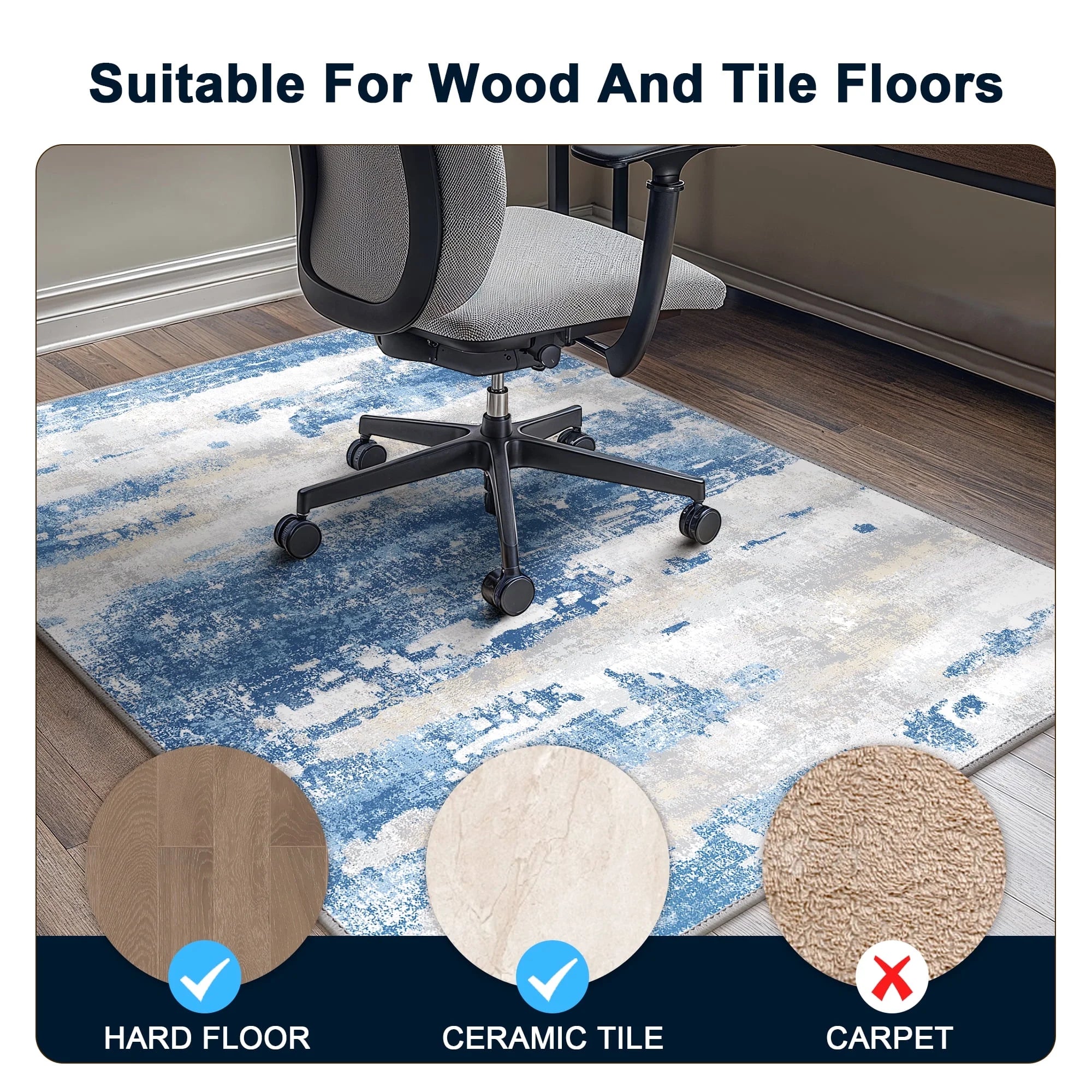 48"X 60" Protective Flooring Office Chair Mat for Hardwood Floor and Tile Floor, Heavy Duty Desk Chair Mat for Carpets, anti Slip Office Floor Mats for Rolling Chairs, Low Pile under Desk Rug