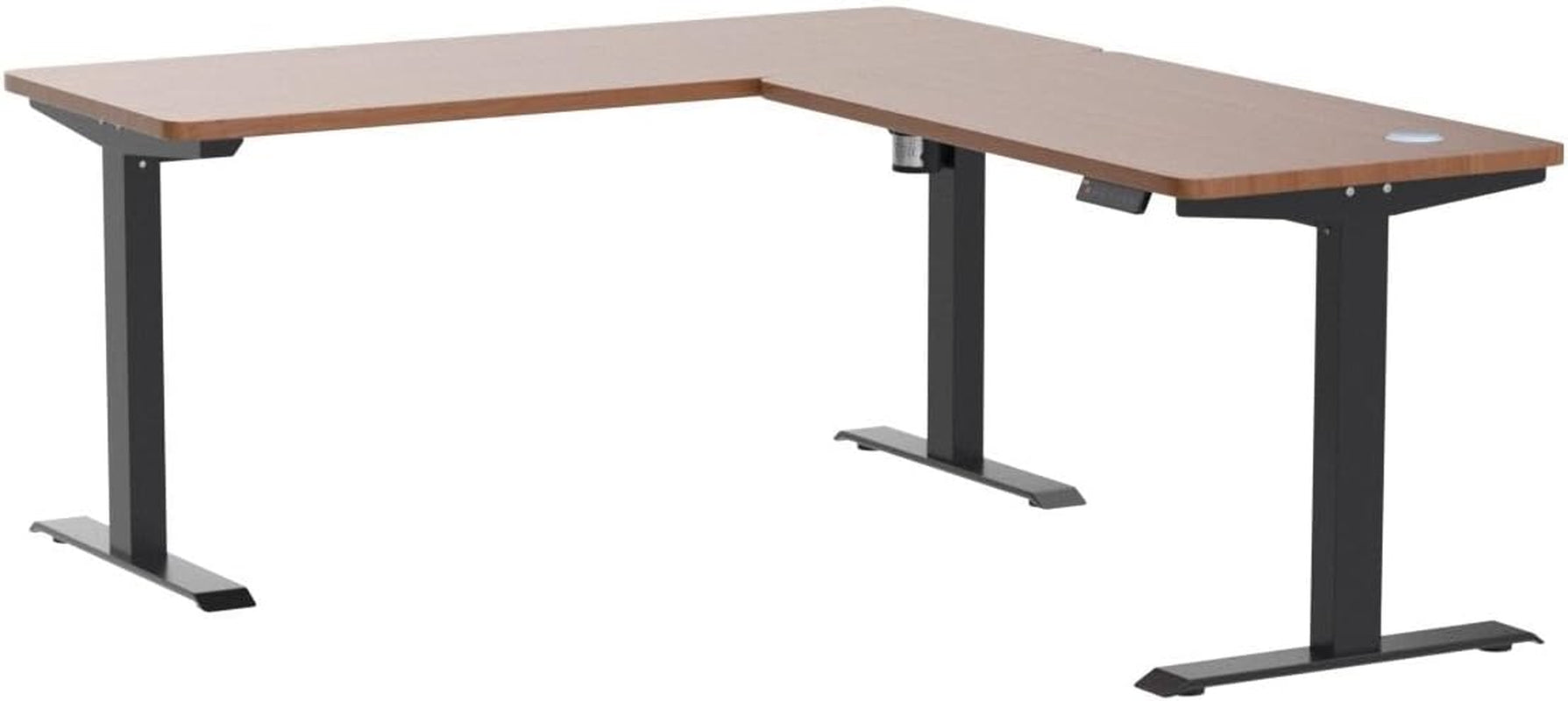 Electric Standing L Desk with Power Charging Station, Adjustable Height Sit Stand Home Office Desk, L Shaped Computer Desk, 67X59 Inches Corner Stand up Desk, Walnut Top with Black Frame
