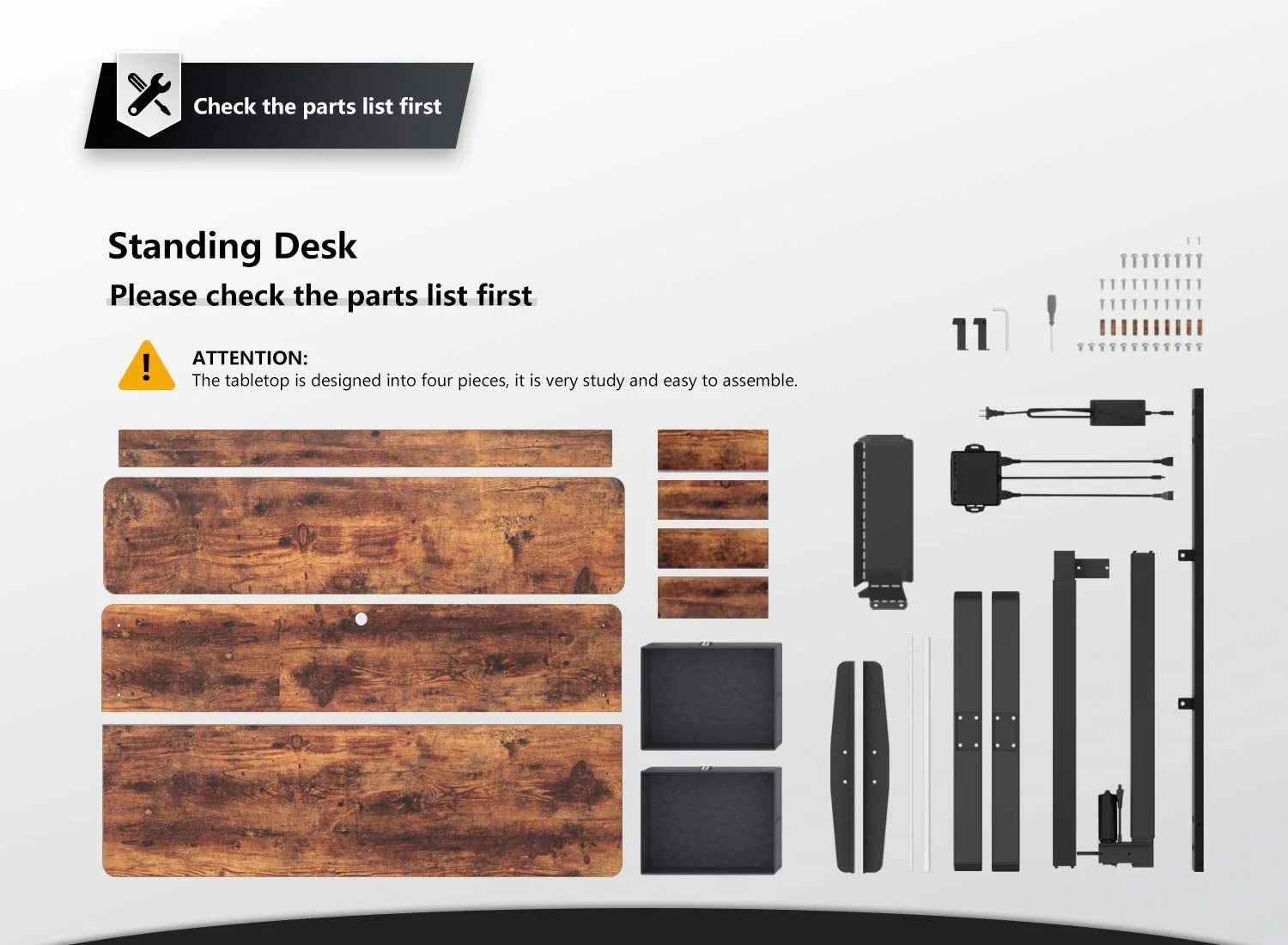 55 X 24 Inch Height Adjustable Electric Standing Desk with Double Drawer, Stand up Table with Storage Shelf, Sit Stand Desk with Splice Board, Black Frame/Rustic Brown Top