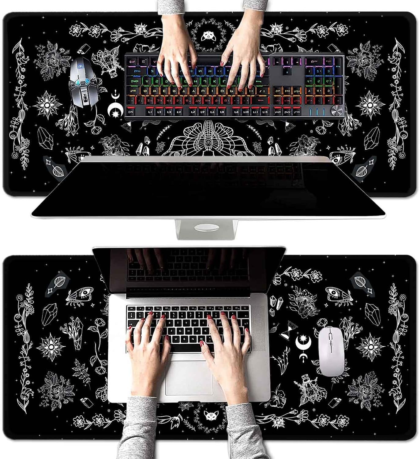 Goth Desk Mat, Black Occult Large Mouse Pad, Halloween Desk Decor, Witchy XXL Mousepad, Celestial Mushroom Gaming Mousepad, Office Accessories Gifts
