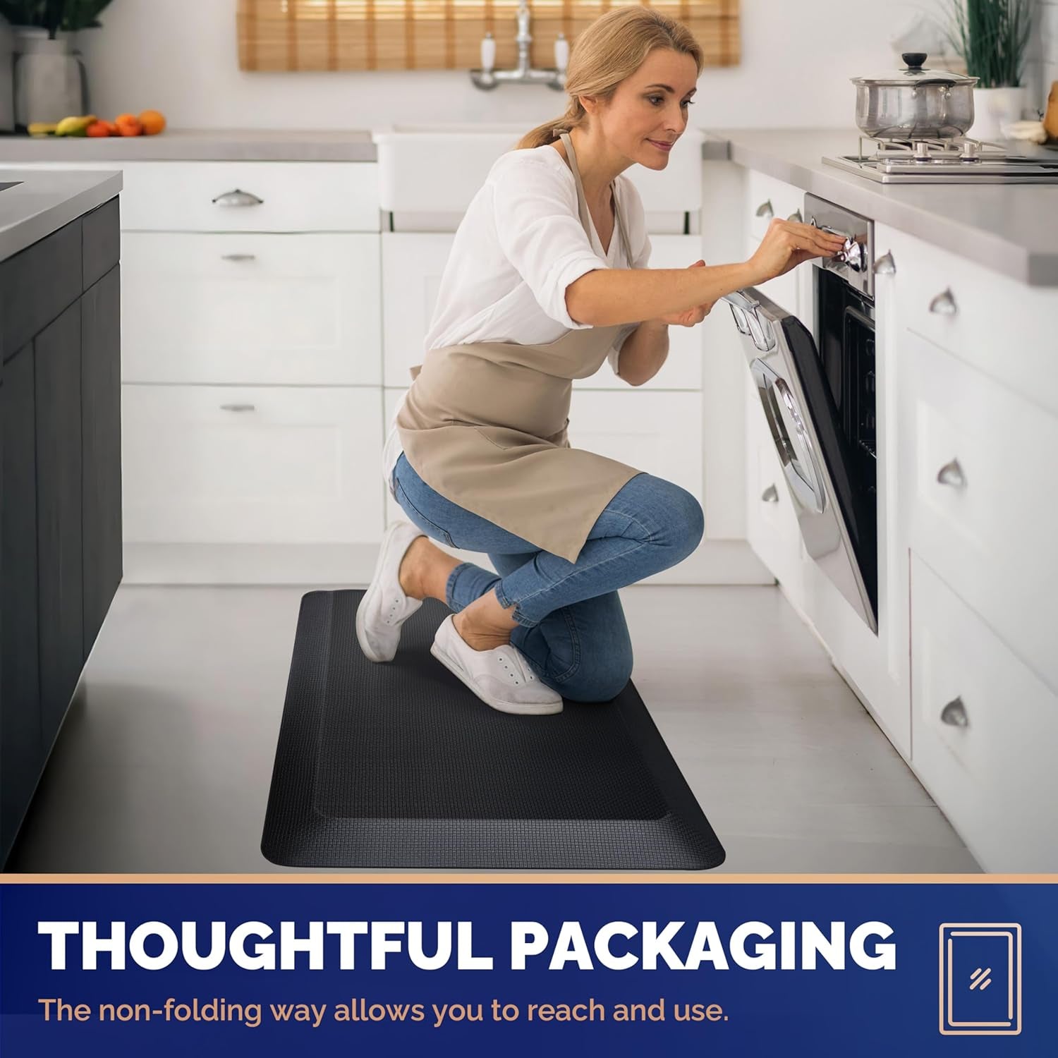 anti Fatigue Mat for Kitchen Floor – 9/10 Extra Thick Cushioned Standing Desk Mat Memory Foam, Ergonomic Floor Padded Comfort at Home, Kitchen, Office, Garage – NOT PVC (20" X 39", Black)