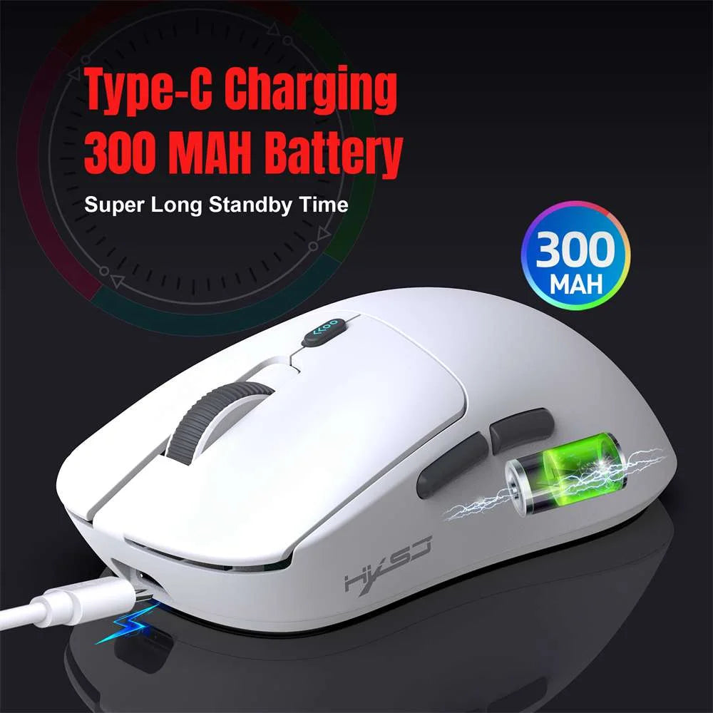 Wireless Gaming Mouse,Long Battery Standby,3 Mode Wired/2.4G/Bluetooth 5.1 Portable Rechargeable Gaming Mice for Pc/Mac/Computer/Laptop/Tablet,White