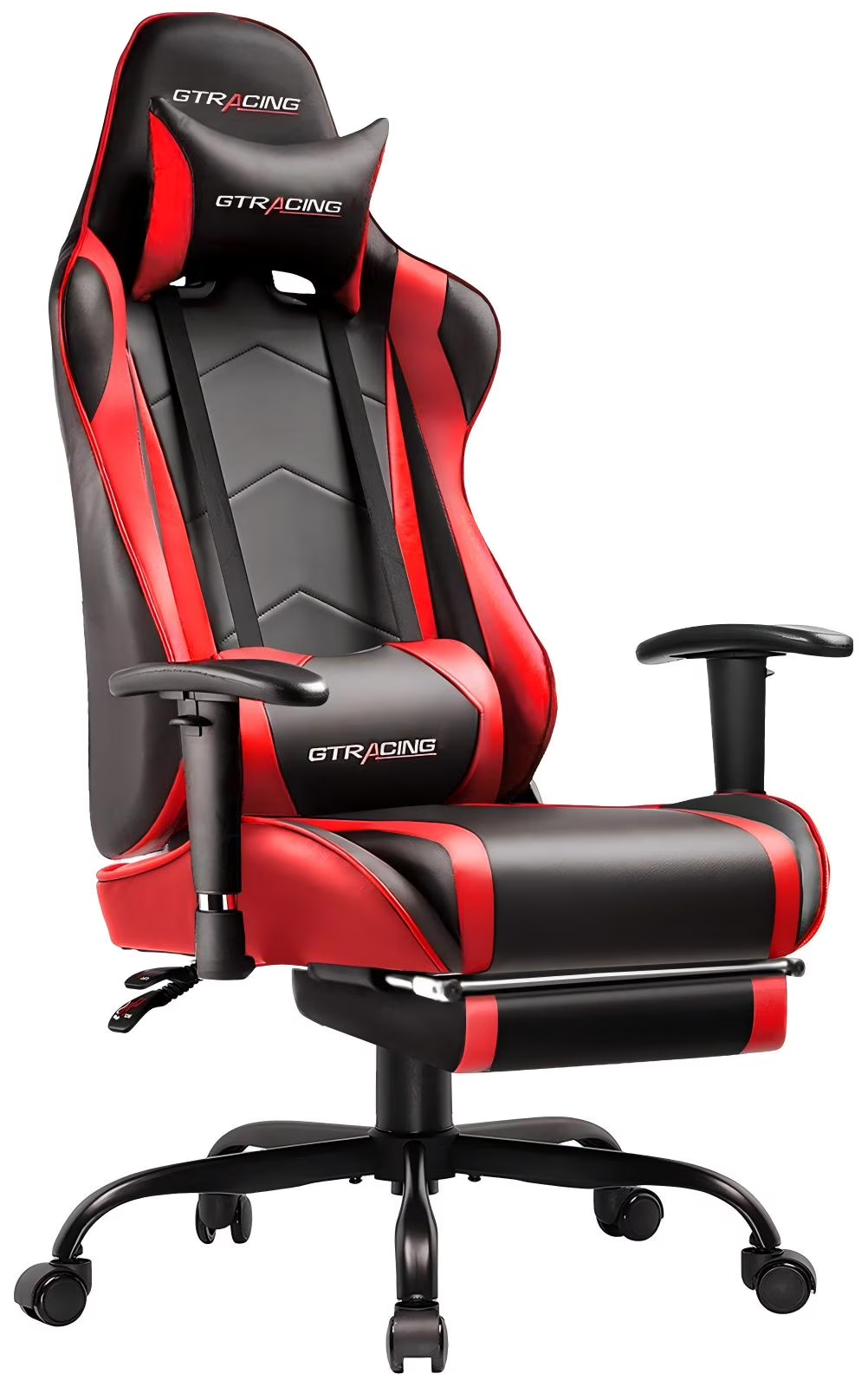 GTRACING Gaming Chair, Ergonomic Office Desk Chair with Lumbar Support, PU Leather, Footrest & Adjustable Headrest, Red